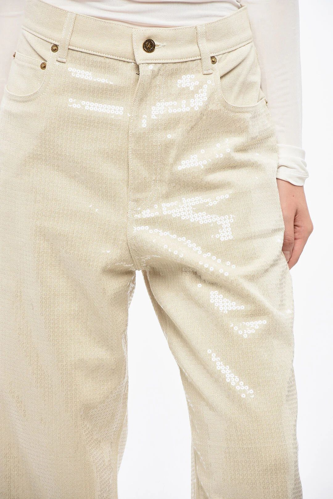 Golden Goose og1mm0426 Sequin Wide-Leg High-Rise Pant in Beige Size 26" / US 2 / IT 38 - 3 Thumbnail