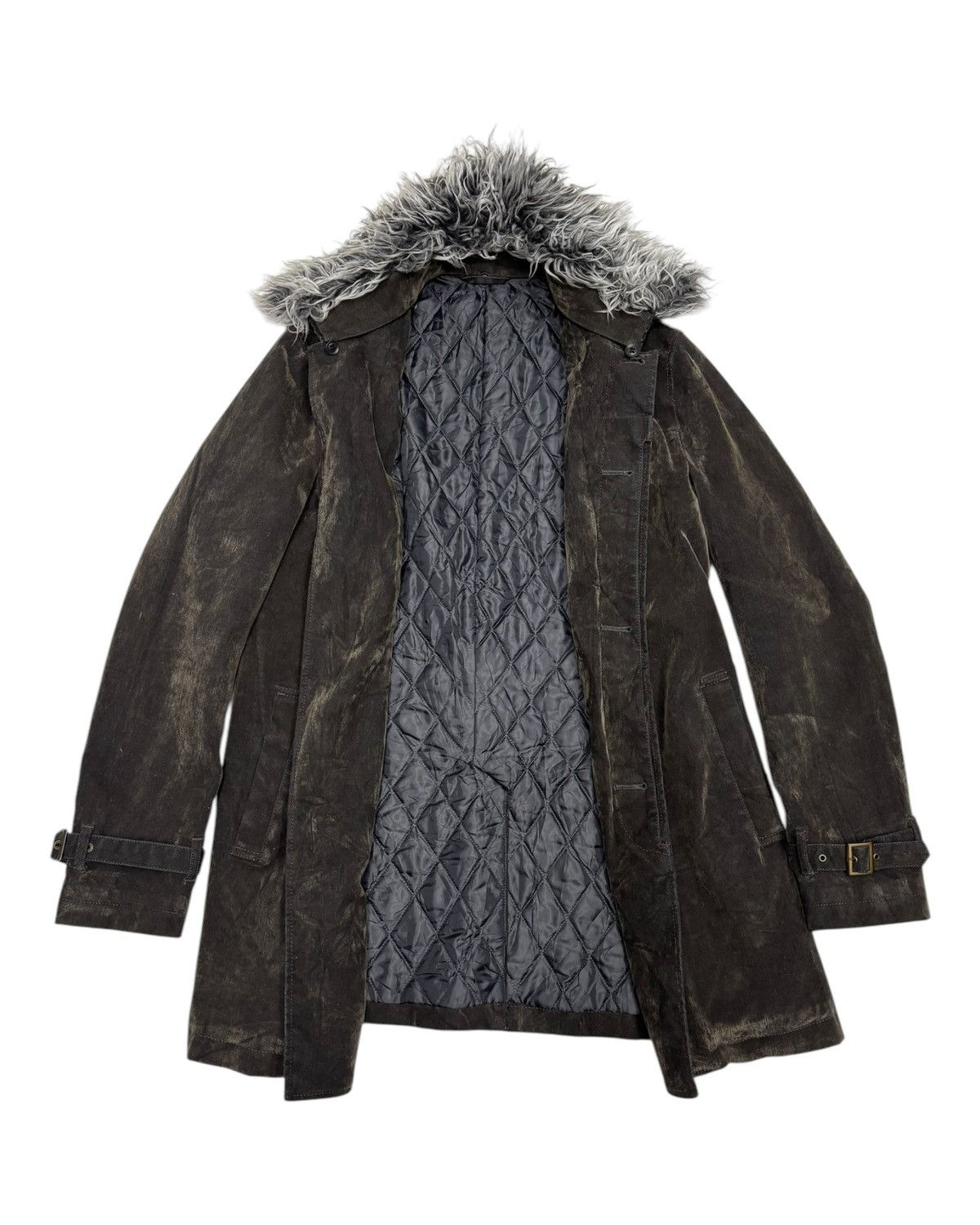 If Six Was Nine × Le Grande Bleu (L.G.B.) × Tornado Mart 🔥VINTAGE HAMNETT FAUX FUR COLLAR WAXED OVERCOAT JACKET Size US M / EU 48-50 / 2 - 2 Thumbnail
