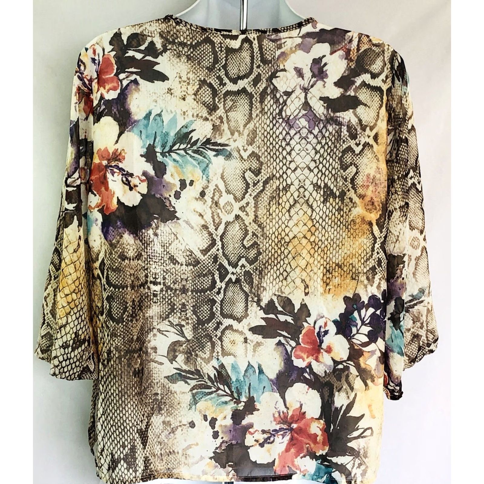 Vintage Alfred Dunner Top Blouse 8P Multi Floral/Snake Print 3/4 Sleeve Casual Polyester Chiffon Size M / US 6-8 / IT 42-44 - 3 Thumbnail