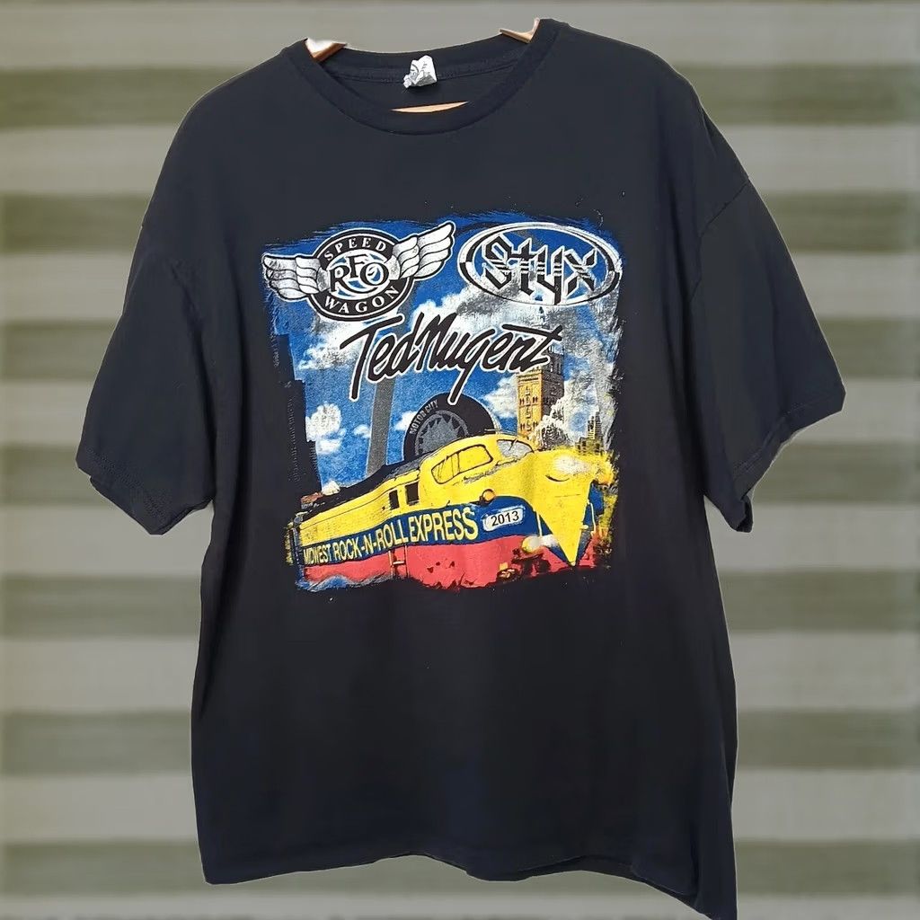 Vintage VINTAGE REO Speedwagon Styx Ted Nugent Tour Shirt 2XL Black Cotton Crew Neck Short Sleeve Men Band Rock n Roll Midwest 2010s Size US XXL / EU 58 / 5 - 1 Thumbnail