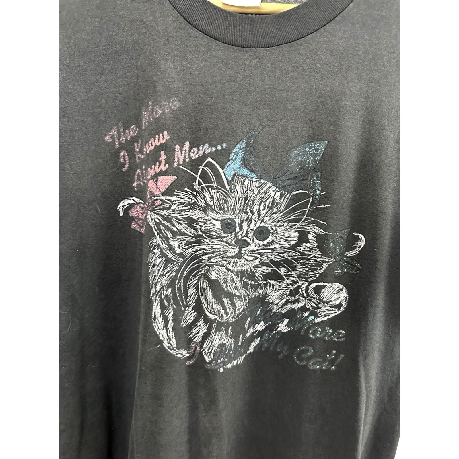 Vintage VINTAGE Cat T-Shirt XL Men The More I Like Cats The More I Know About Men Faded Thin Worn Black Size US XL / EU 56 / 4 - 4 Thumbnail