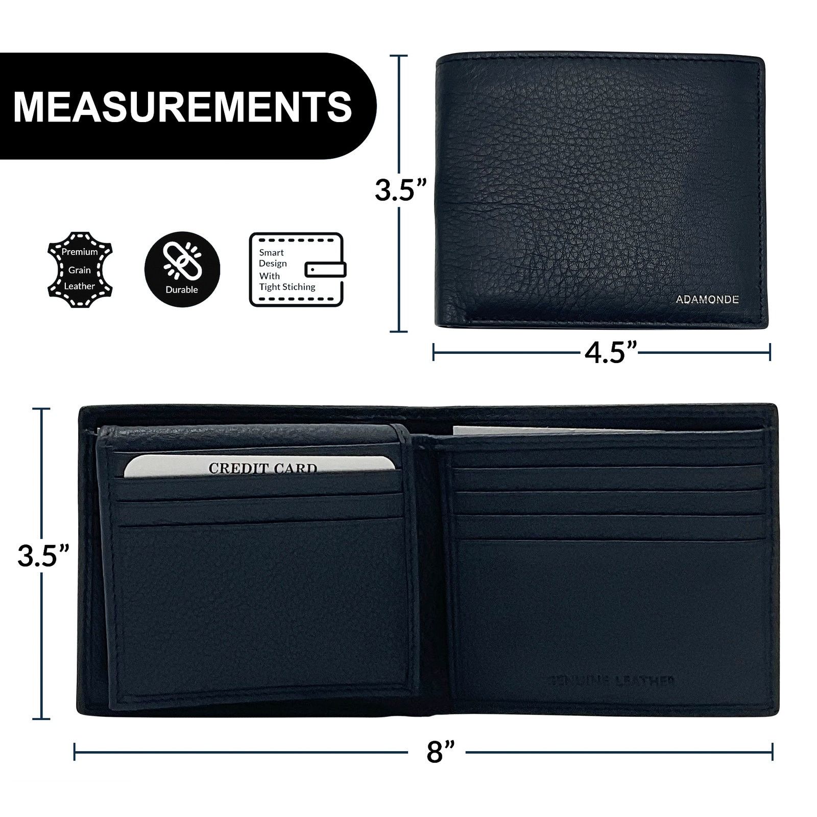 Handmade Men's minimalist dark blue leather wallet with ID window Size ONE SIZE - 4 Thumbnail