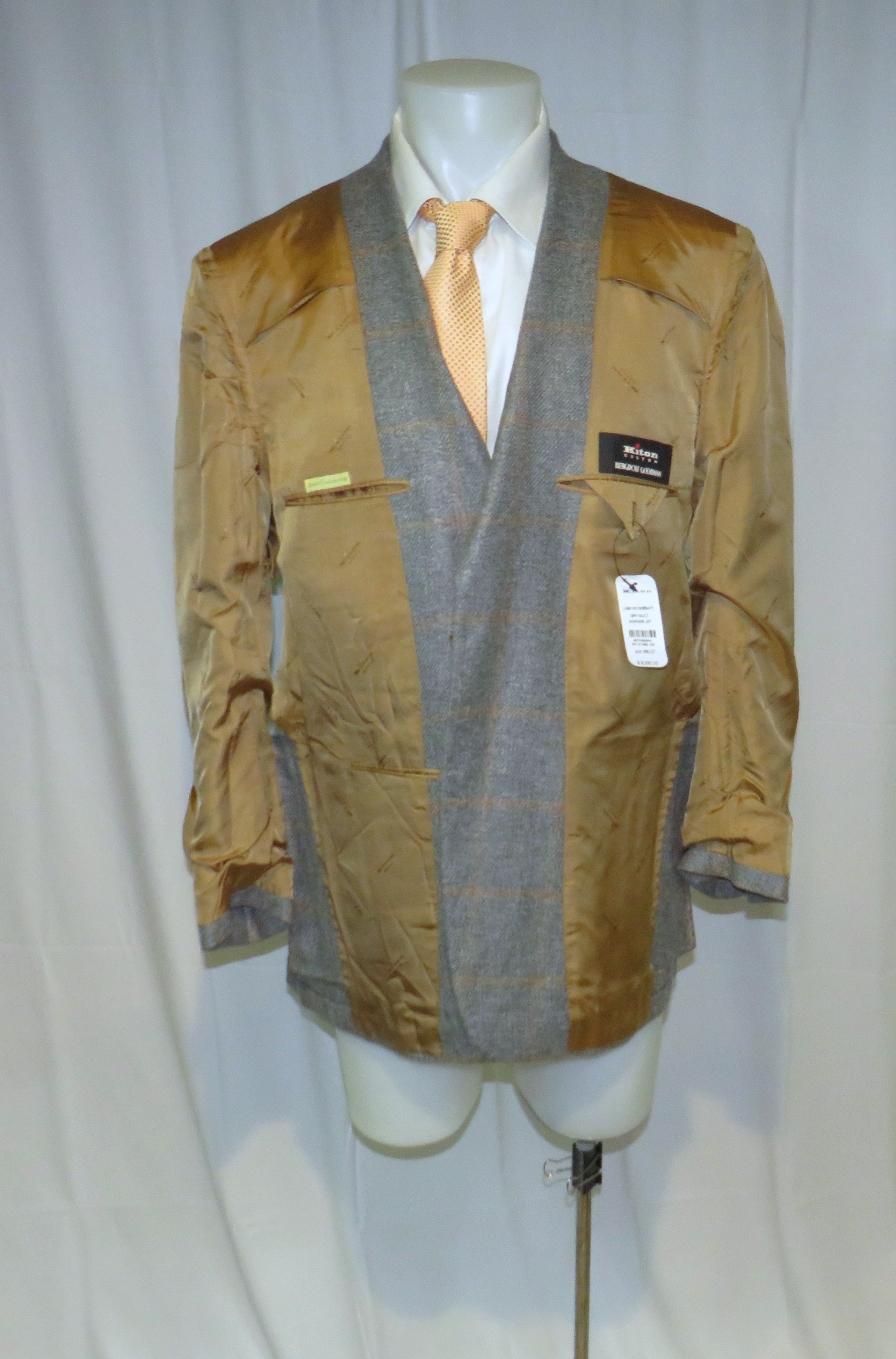 Kiton Gray Windowpane Cashmere Two Button Sport Coat 46L NWT $9300 Size 46L - 11 Thumbnail