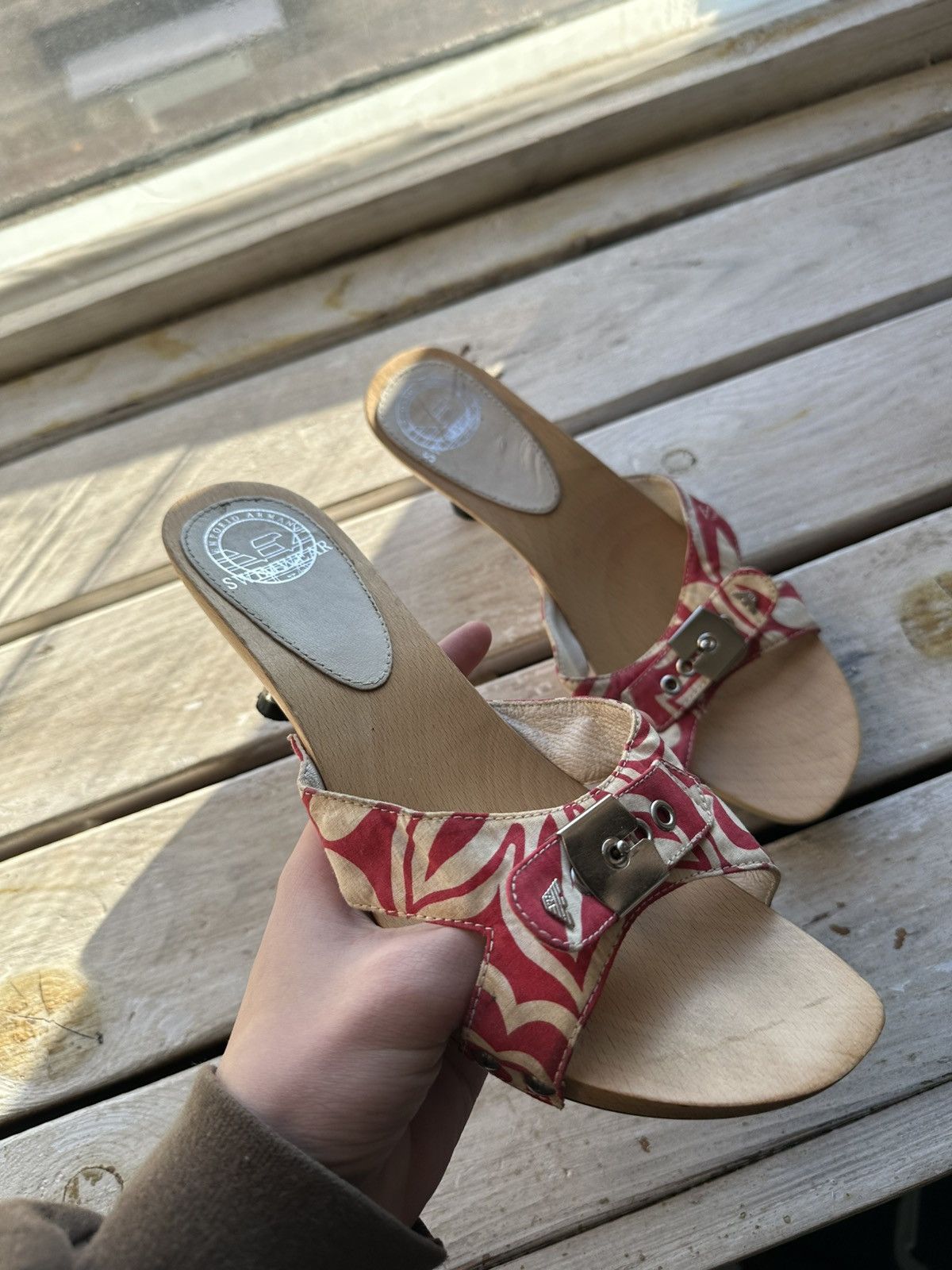 Emporio Armani × Vintage 🚨Vintage Emporio Armani Heels Shoes wood rare AVANT GARDE Size US 8 / IT 38 - 1 Thumbnail