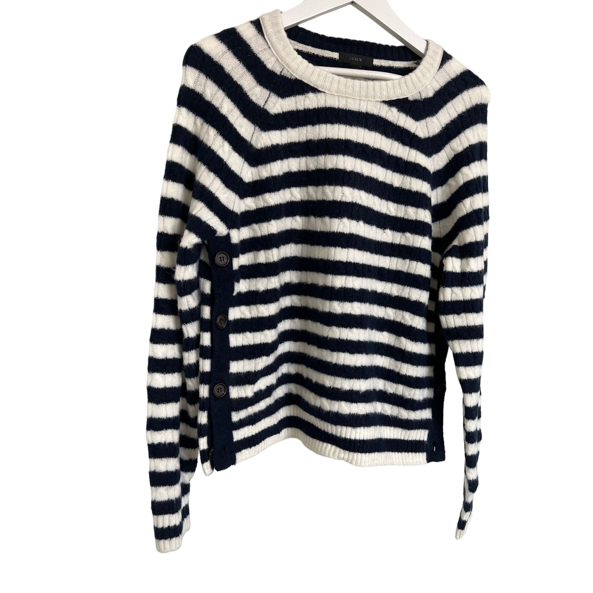 J.Crew J. Crew Navy & Ivory Striped Button Side Sweater Size M / US 6-8 / IT 42-44 - 4 Thumbnail