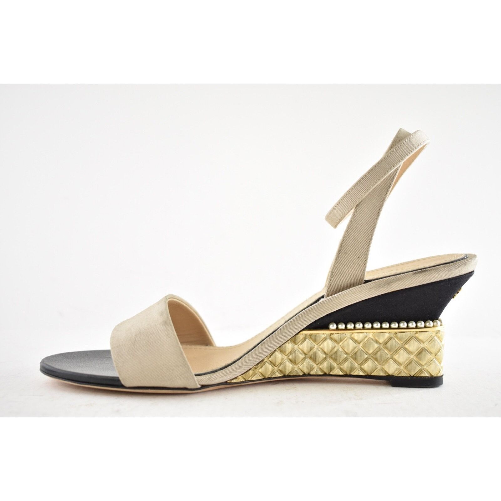 Chanel 17PGrosgrain Pearl CC Ankle Strap Sandals Wedge Heel Pump 37 Size US 7 / IT 37 - 9 Thumbnail