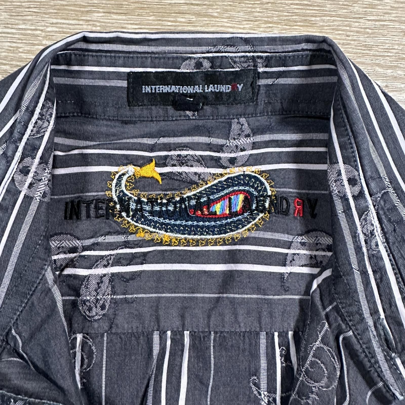 Unknown London International Laundry Mens Dress Shirt Black Striped Paisley Size US L / EU 52-54 / 3 - 5 Thumbnail