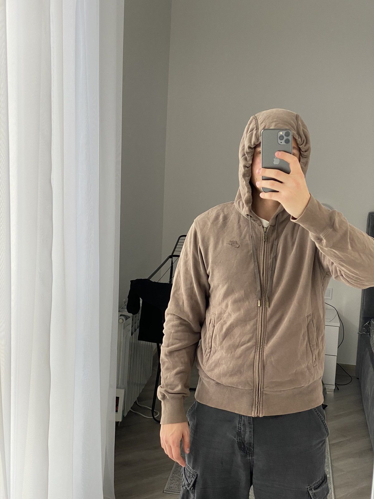 Nike × Vintage Vintage Y2K Nike Zip-Up Hoodie Brown Size US S / EU 44-46 / 1 - 7 Thumbnail