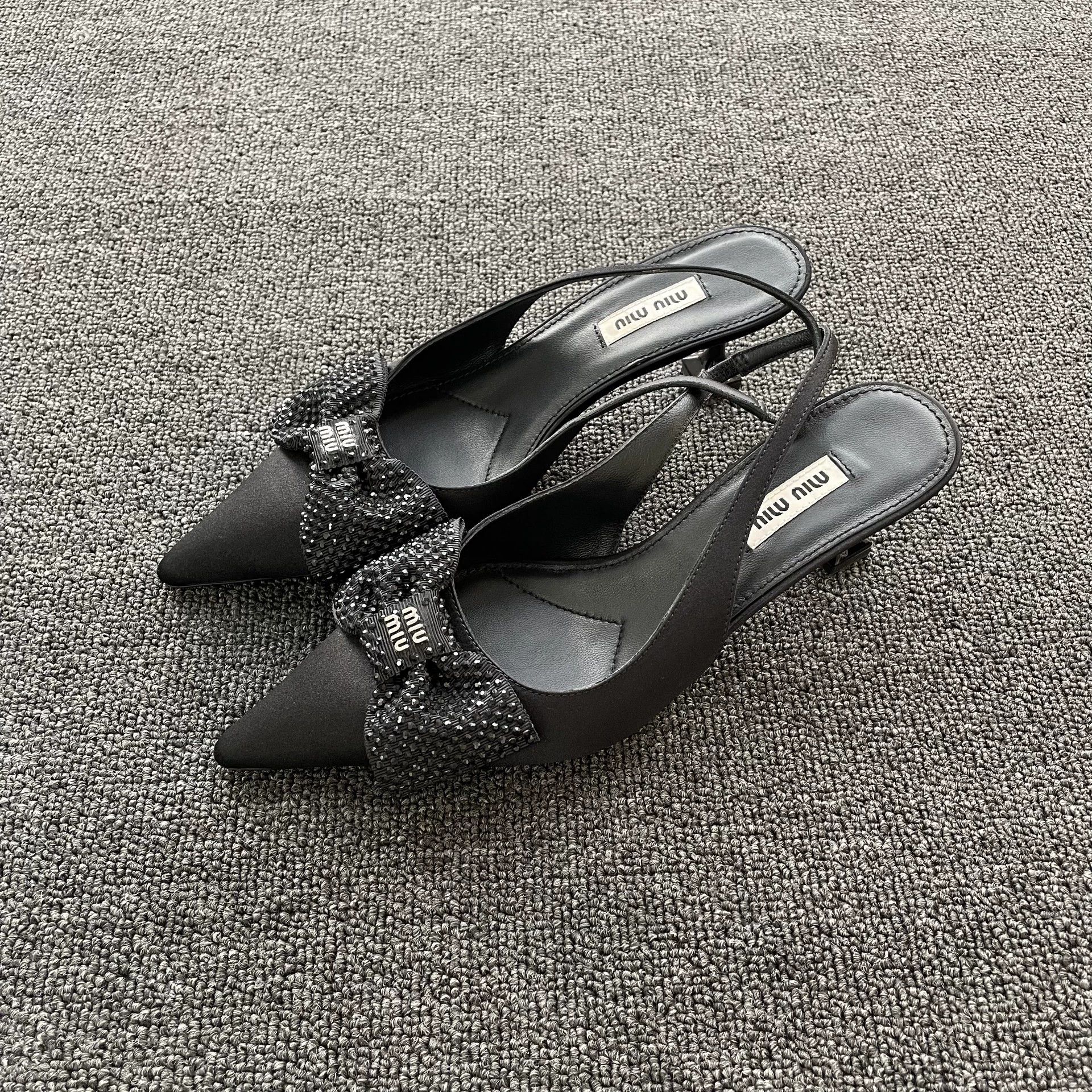 Miu Miu MIU MIU Satin Back Bow Cone Heel Pumps Black 37 98 New Size US 6.5 / IT 36.5 - 1 Thumbnail