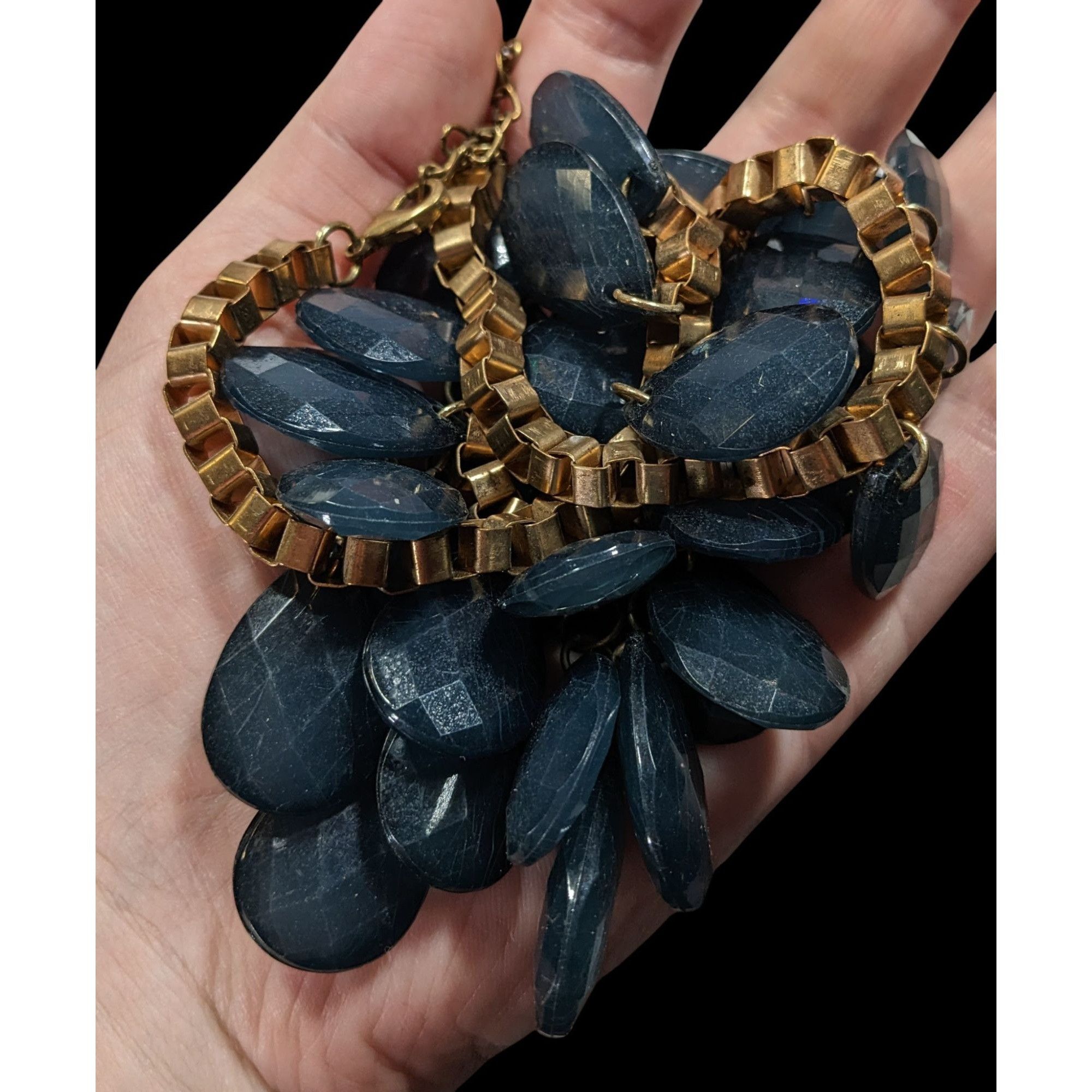Other Y2K Glam Navy And Gold Tone Teardrop Fringe Necklace Size ONE SIZE - 4 Thumbnail