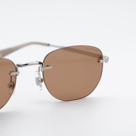 Montblanc Montblanc MB0303S 003 Sunglasses Silver Square Frame, Brown Size ONE SIZE - 5 Thumbnail