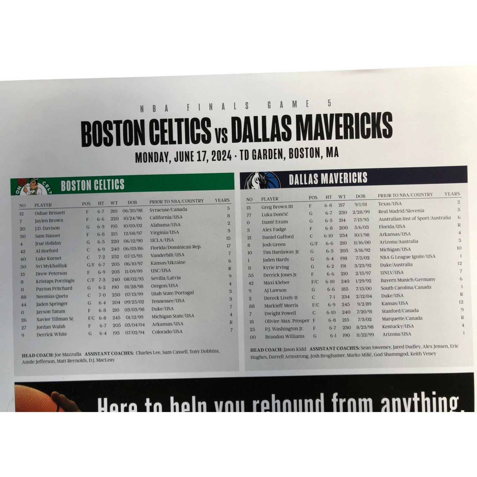NBA Boston Celtics v Dallas MavericksNBA Finals Game 5 Poster Size ONE SIZE - 8 Thumbnail