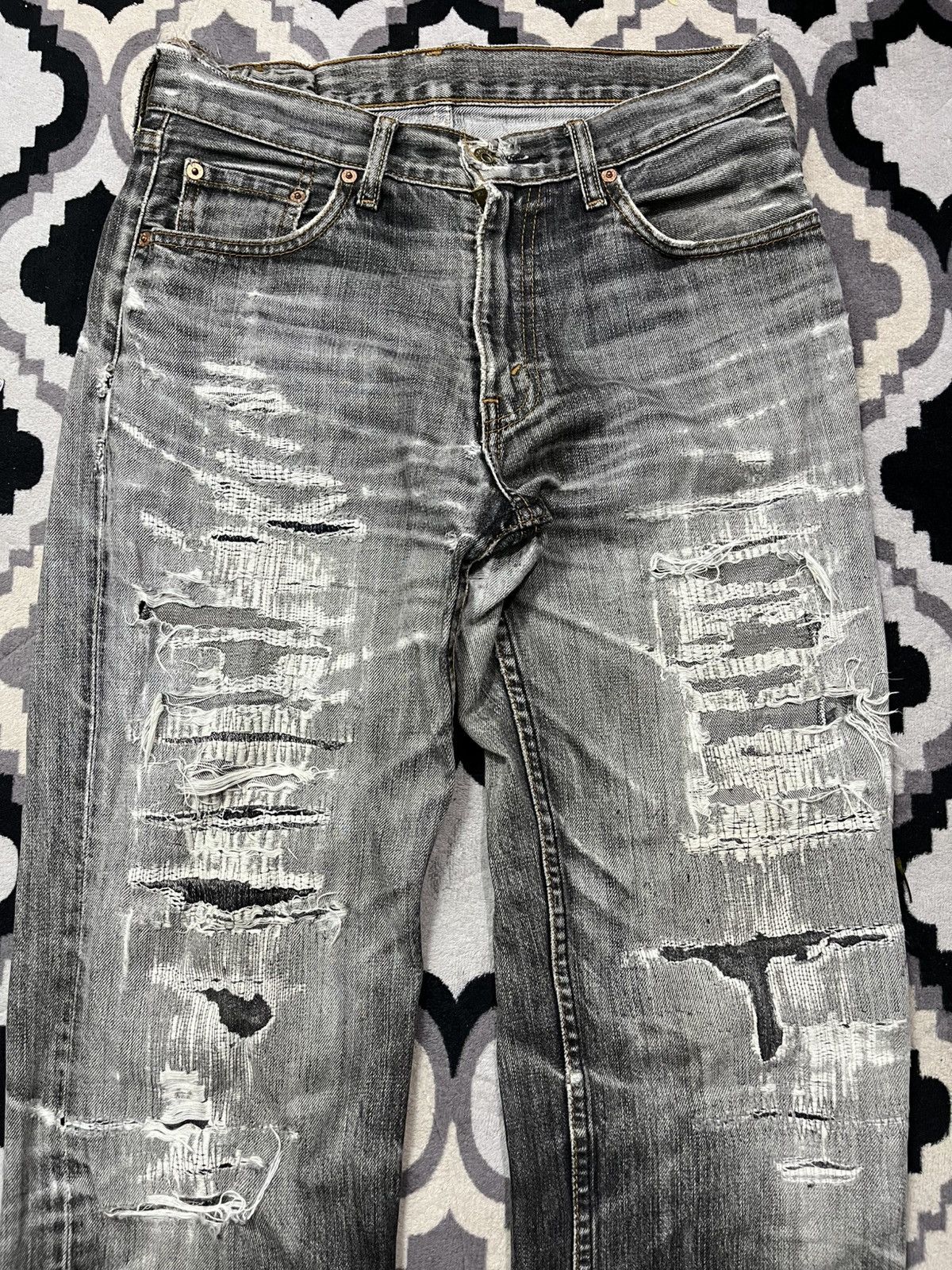 Levi's Vintage Clothing Rare 1990s levis 502 sashiko destroyed sun faded denim pants Size US 30 / EU 46 - 3 Thumbnail