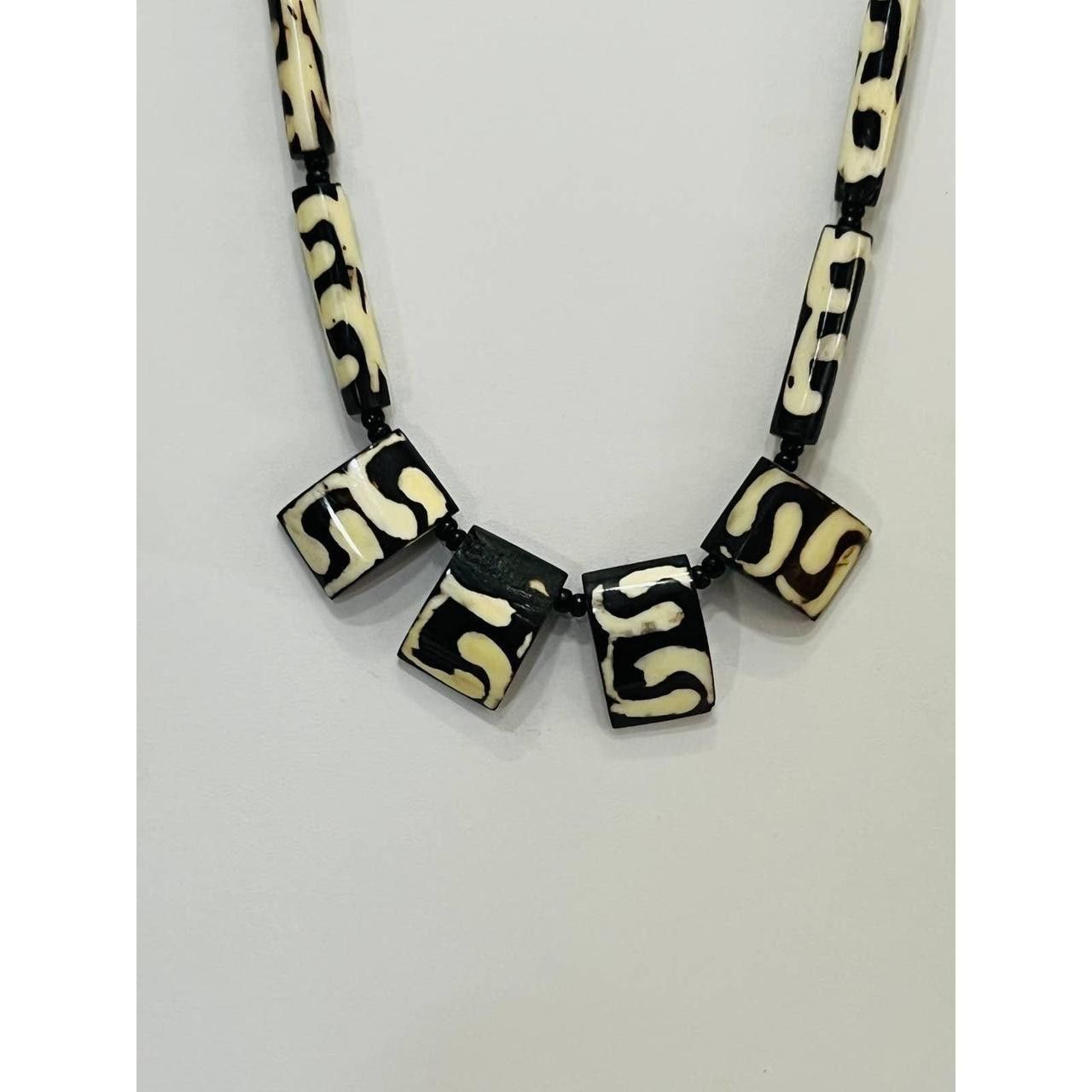 Handmade Vintage African Batik Bone Bead Necklace Tribal Beads Size ONE SIZE - 3 Thumbnail