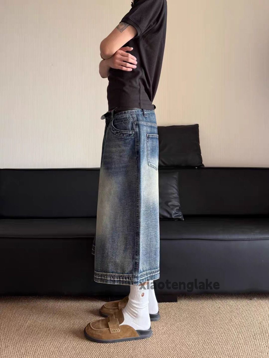 Jean Unisex washed faded cleanfit yuppie y2k flared shorts Size US 30 / EU 46 - 4 Thumbnail