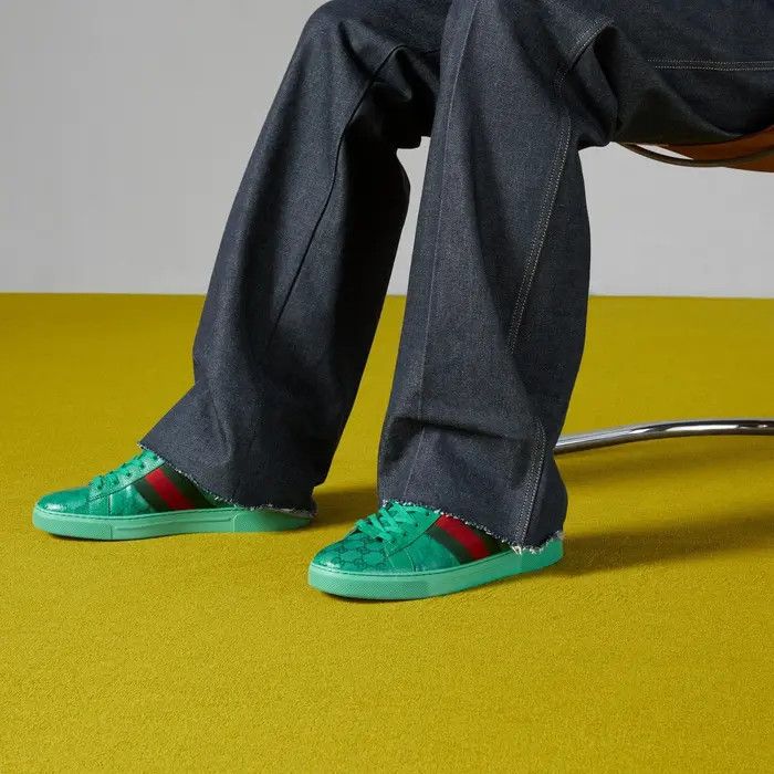 Gucci o1s1wg111025 Men's Ace GG Crystal Canvas Sneakers in Green Size US 14 / EU 47 - 3 Thumbnail
