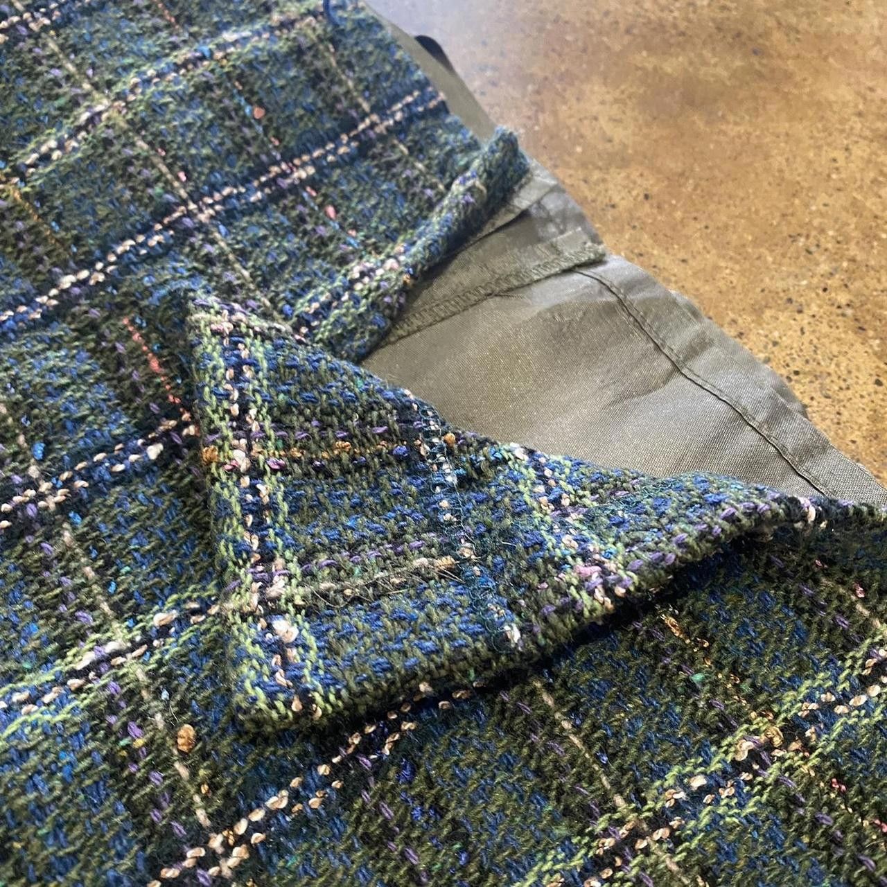 Designer Vintage Green Tweed Plaid Blazer & Skirt Set Size L / US 10 / IT 46 - 4 Thumbnail