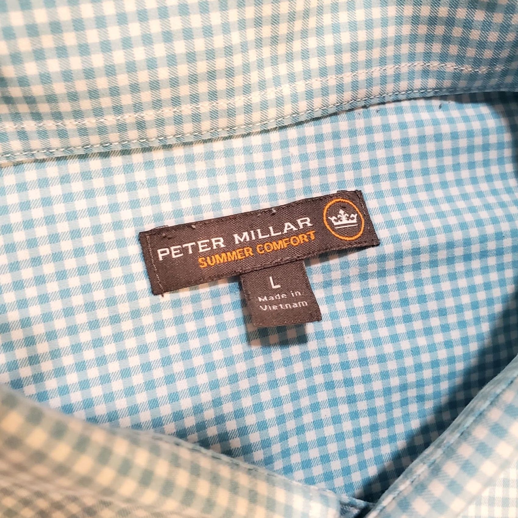 Peter Millar Peter Millar Summer Comfort Button-Down Shirt Blue White Gingham Plaid Men's L Button-Up Lightweight Breathable Casual Business Size US L / EU 52-54 / 3 - 6 Thumbnail