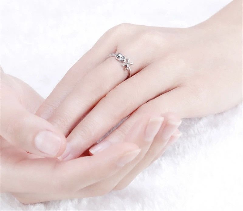 Jewelry 925 Sterling Silver Skull Ring Skeleton Size ONE SIZE - 4 Thumbnail