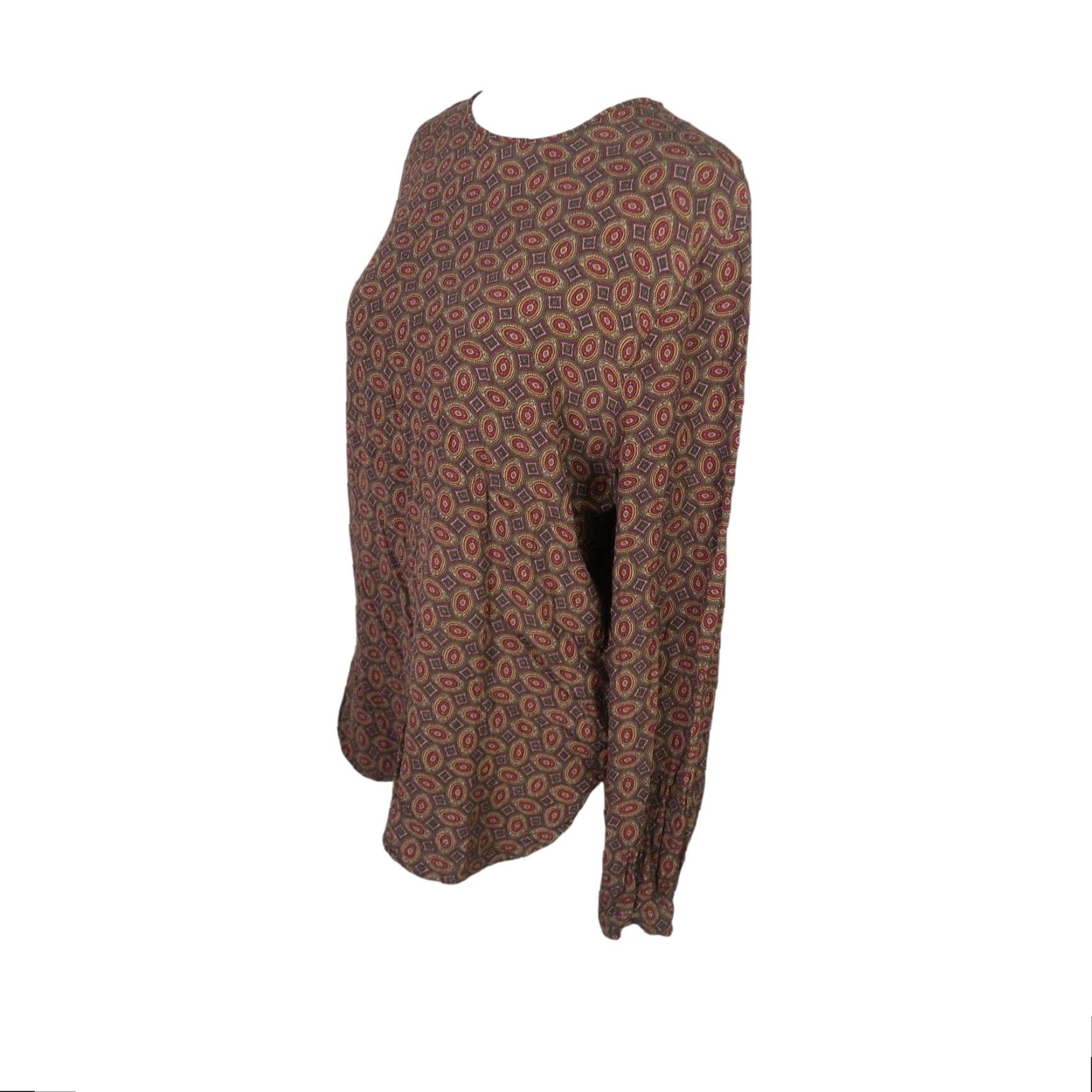 Vintage VINTAGE 90s Geometric Scarf Print Long Sleeve Blouse Top Brown Red Women 12 Regular Size XL / US 12-14 / IT 48-50 - 3 Thumbnail