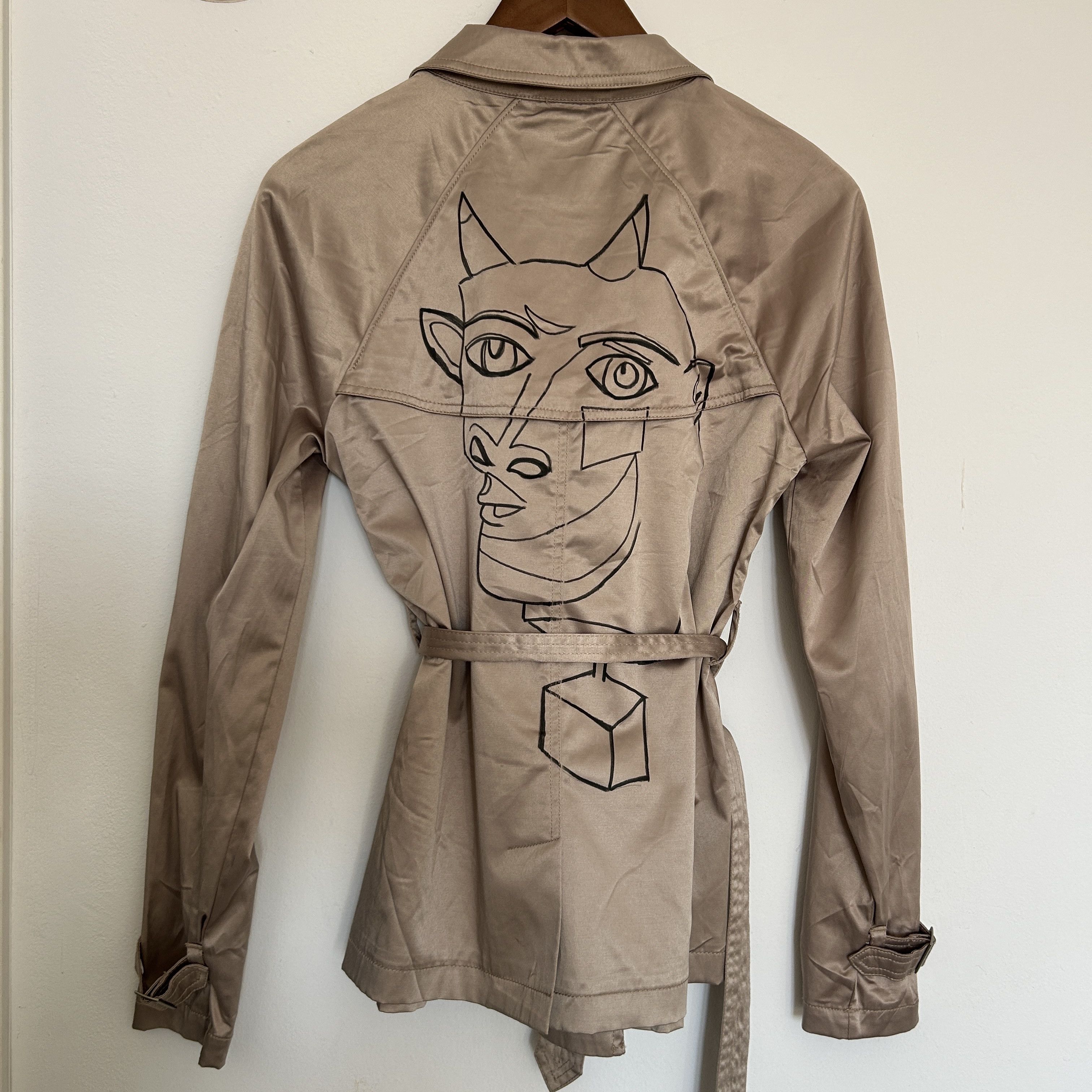 Other Hand Painted Picasso's Drawing Gold Satin Jacket Size S / US 4 / IT 40 - 3 Thumbnail
