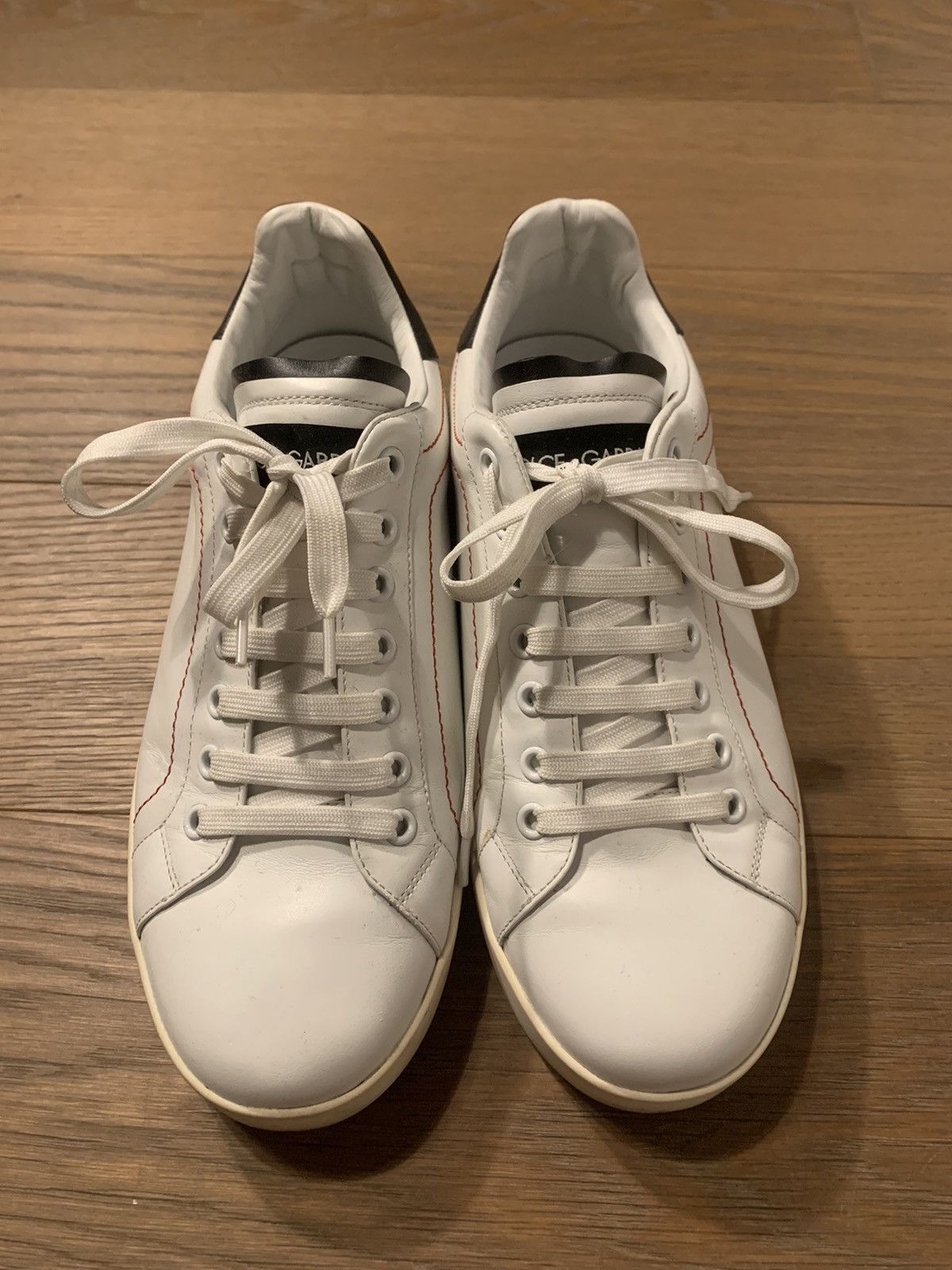 image of Dolce Gabbana Portofino Leather Sneakers (White/black), Men's (Size 9)