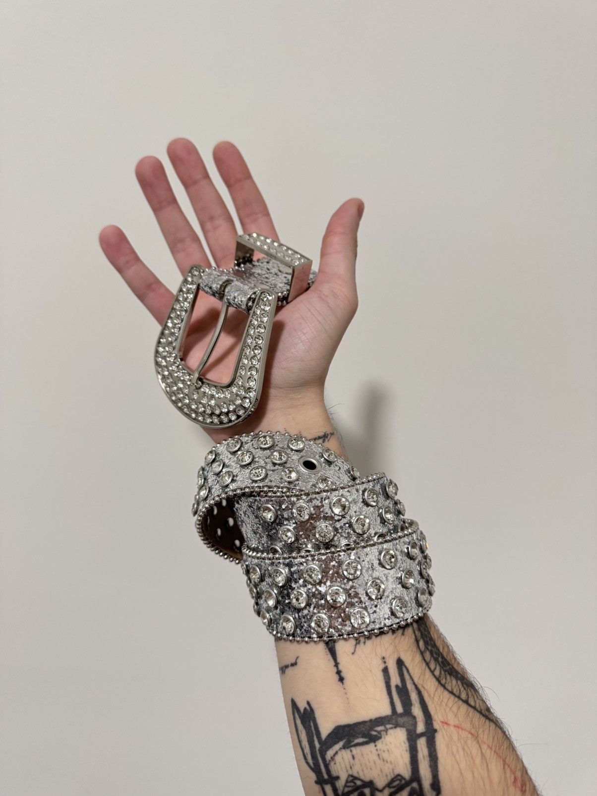 Hysteric Glamour Crazy Rhinestones Leather B.B Simon Style Belt Size ONE SIZE - 1 Thumbnail