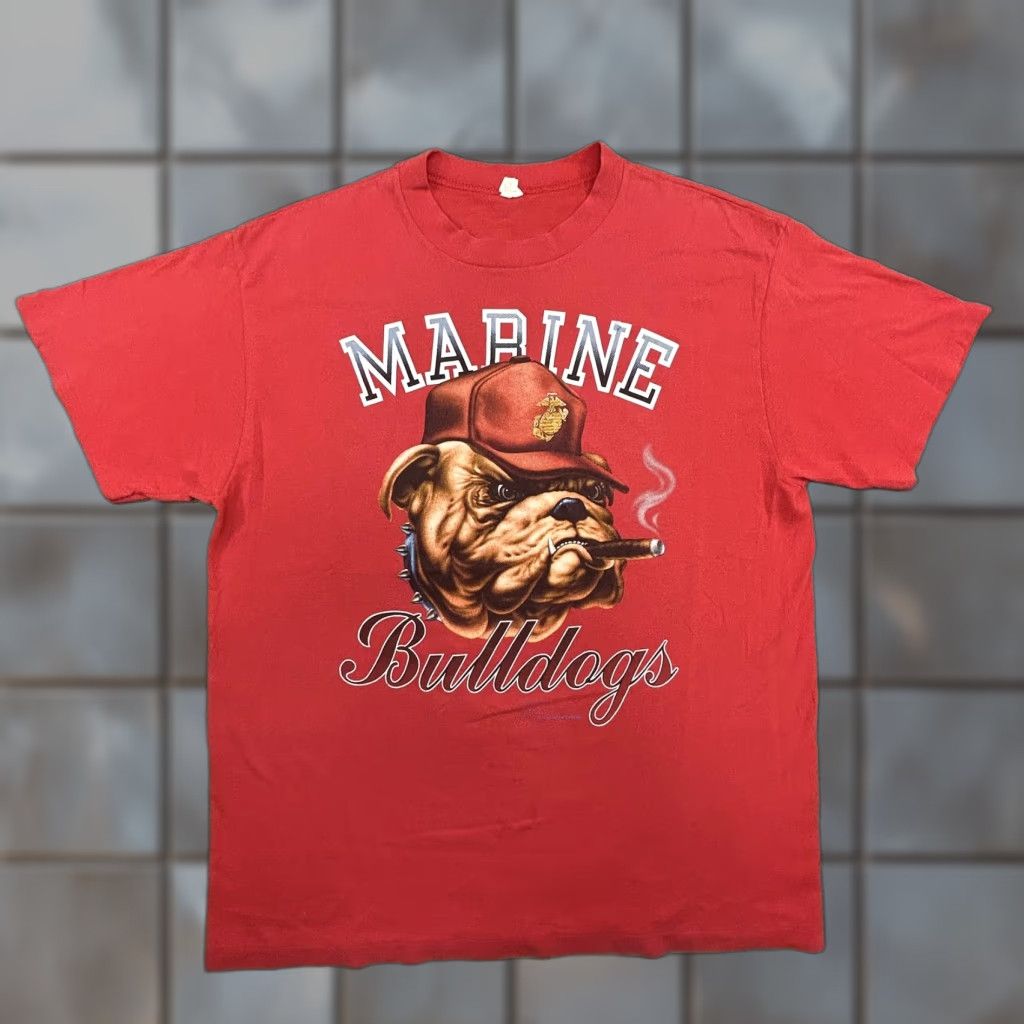 Vintage VINTAGE US Marines Bulldogs Shirt Mens XXL USMC Single Stitch 80s USA Red Crew Neck Graphic Print Size US L / EU 52-54 / 3 - 1 Thumbnail