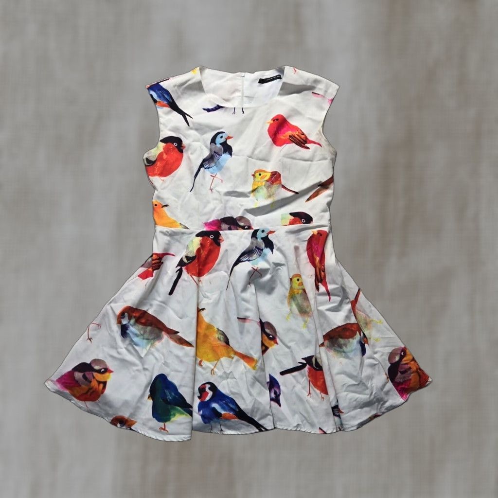 Gloverall White Birds Print Short Sleeveless Shirt Dress Womens Large Size 36" / US 14 / IT 50 - 1 Thumbnail
