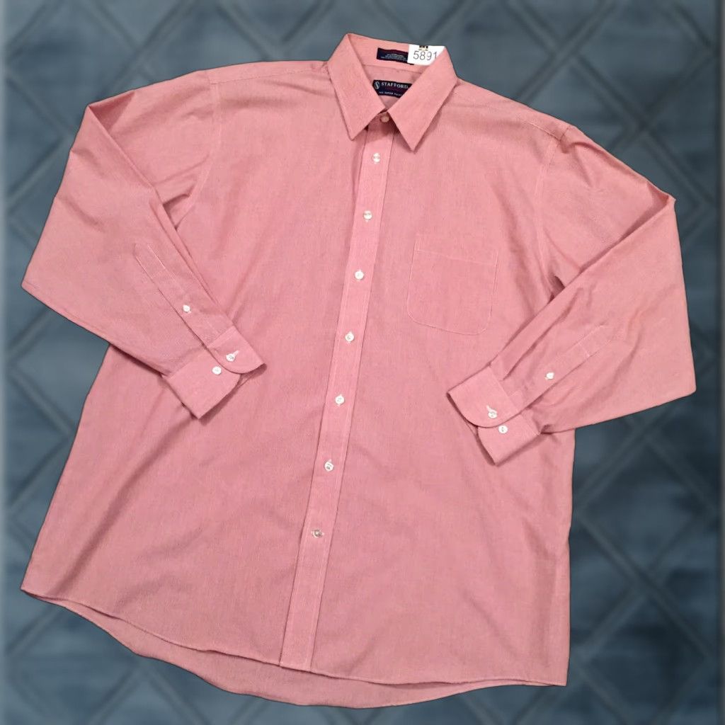 Stafford Stafford Shirt Mens 17.5 Red Striped Long Sleeve Button Up Shirt Mens Red Striped Long Sleeve Button-Front Stafford Size US XXL / EU 58 / 5 - 1 Thumbnail