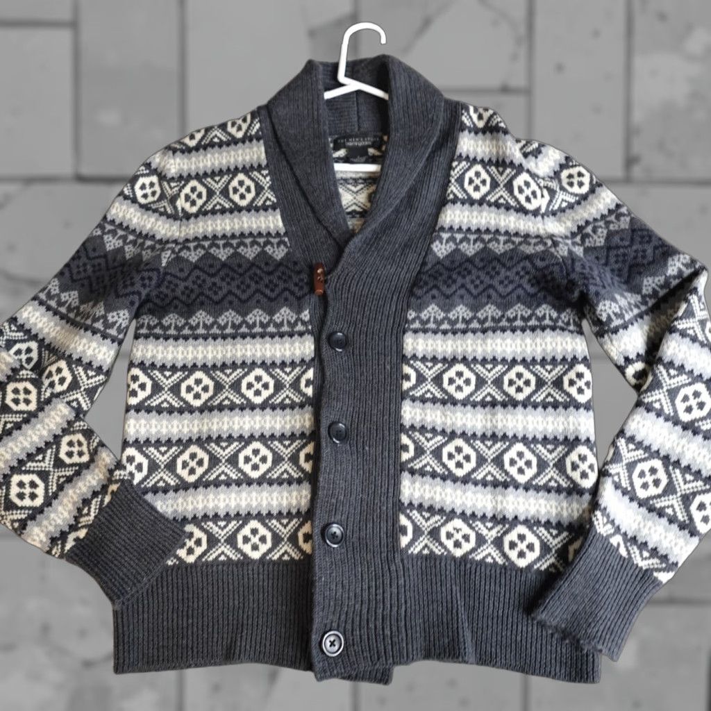 Bloomingdale's VINTAGE Bloomingdale's Cardigan Sweater Mens M Gray Wool Knit Geometric Shawl Grandpa Size US M / EU 48-50 / 2 - 1 Thumbnail