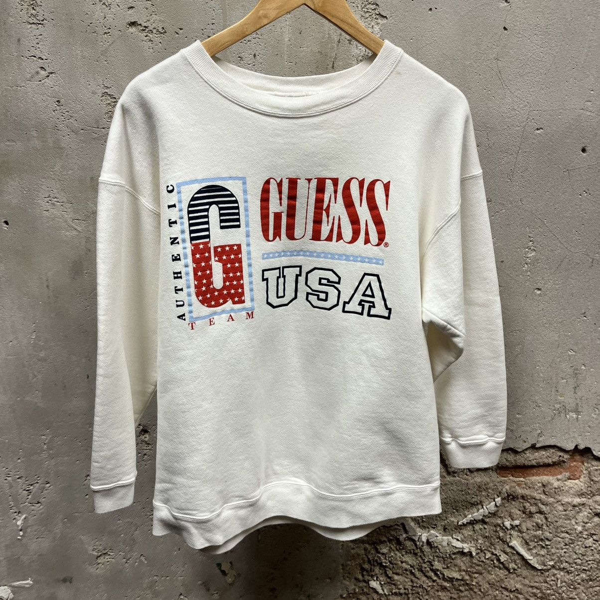 Vintage Guess Vintage White 90s USA Made Graphic Sweatshirt OS Size US L / EU 52-54 / 3 - 1 Thumbnail