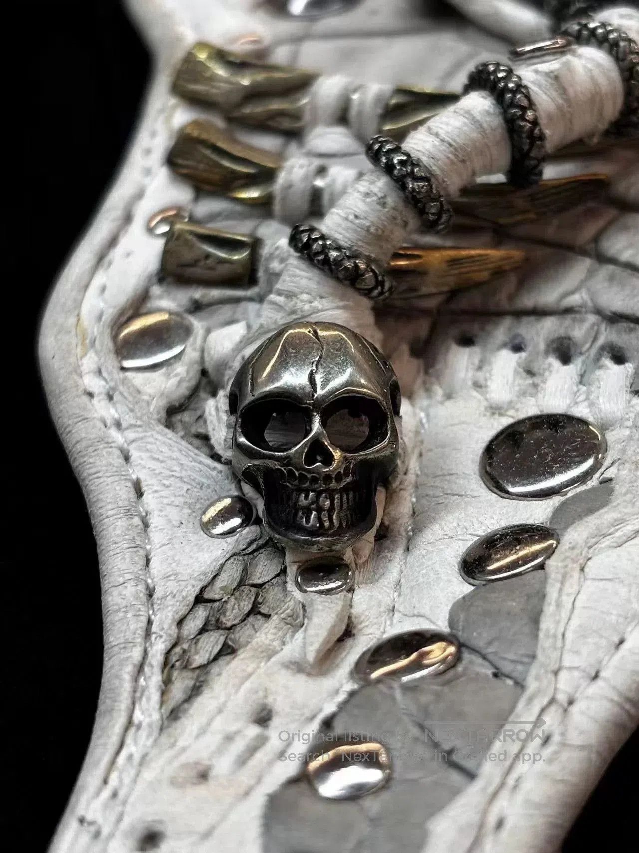 unique punk leather bracelet with skull detail.