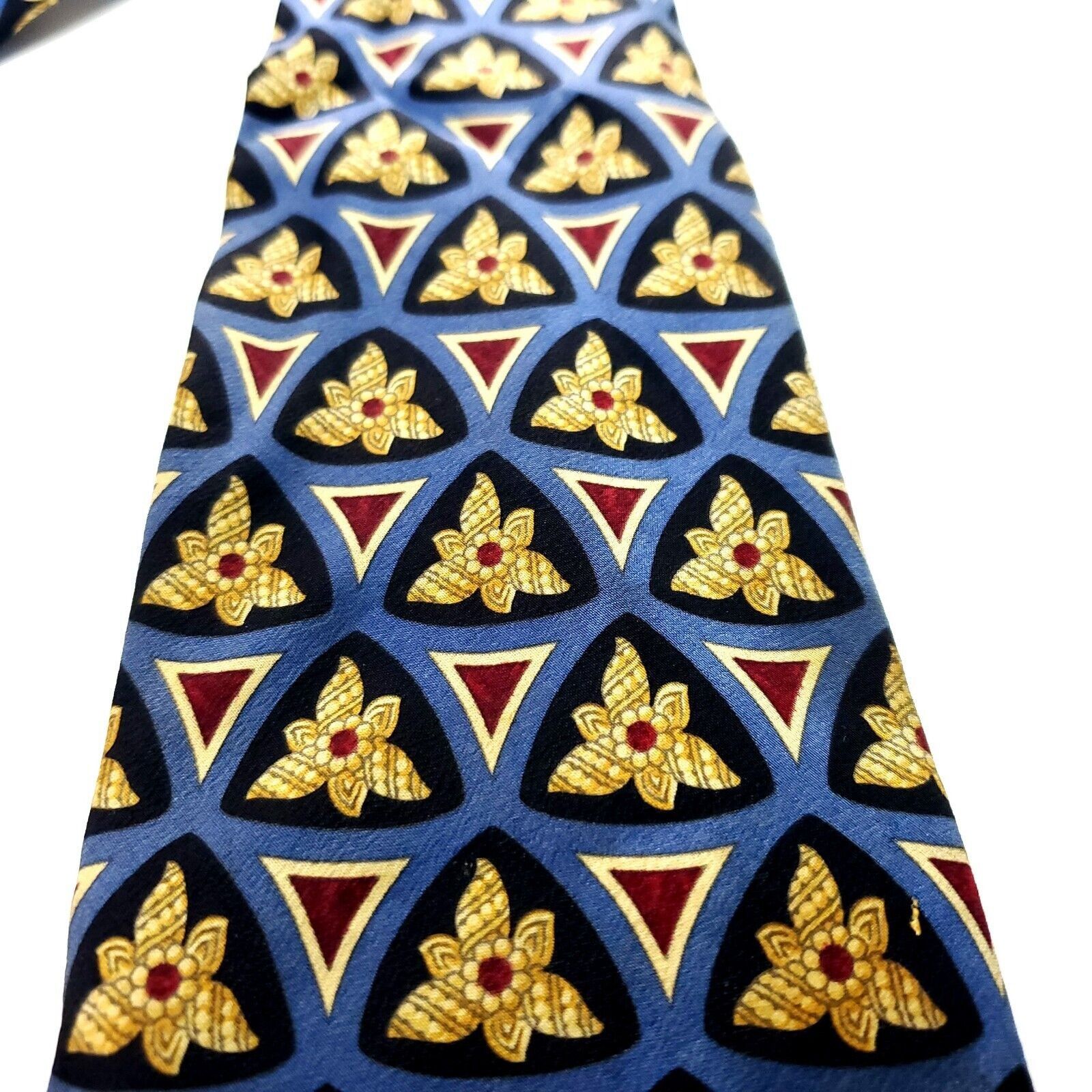 Valentino Valentino Blue & Beige Silk Tie Woven Wide Geometric Size ONE SIZE - 2 Thumbnail