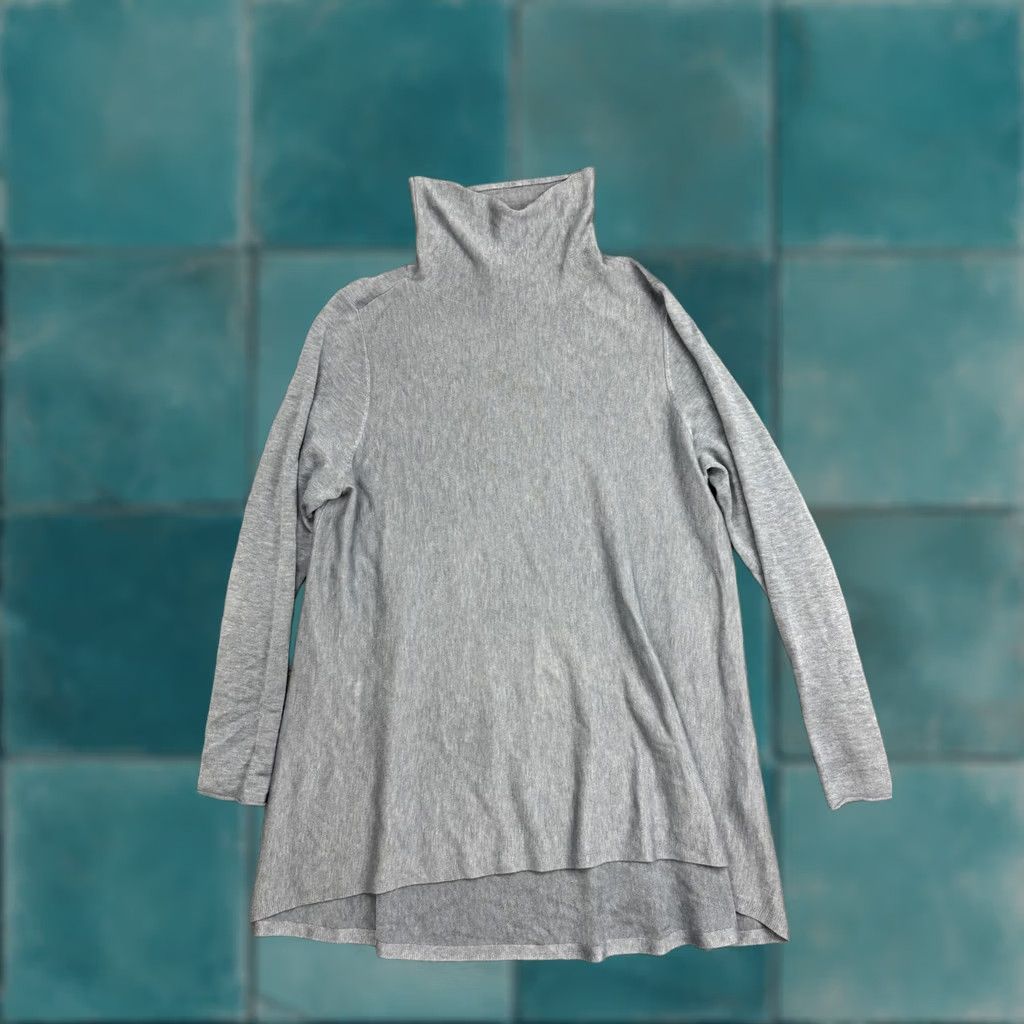 Eileen Fisher VINTAGE? No. Eileen Fisher Sweater Tunic Womens L Blue Turtleneck Lyocell Wool Knit Shirt Casual Relaxed Long Sleeve - Mens? Size L / US 10 / IT 46 - 1 Thumbnail