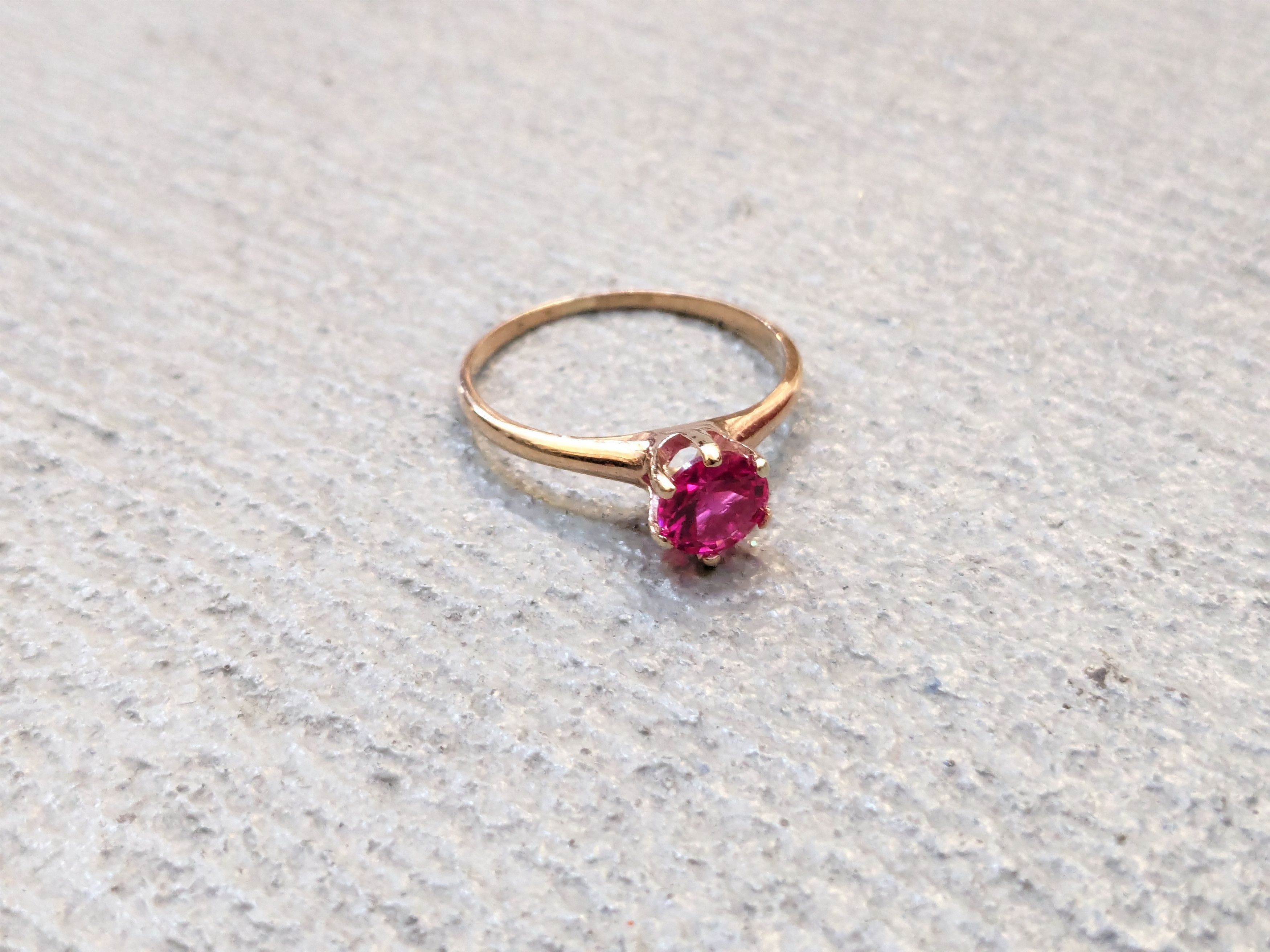 Jewelry 10k Yellow Gold Ring Lab Red Ruby Size 7 Princess Cut Size ONE SIZE - 2 Thumbnail