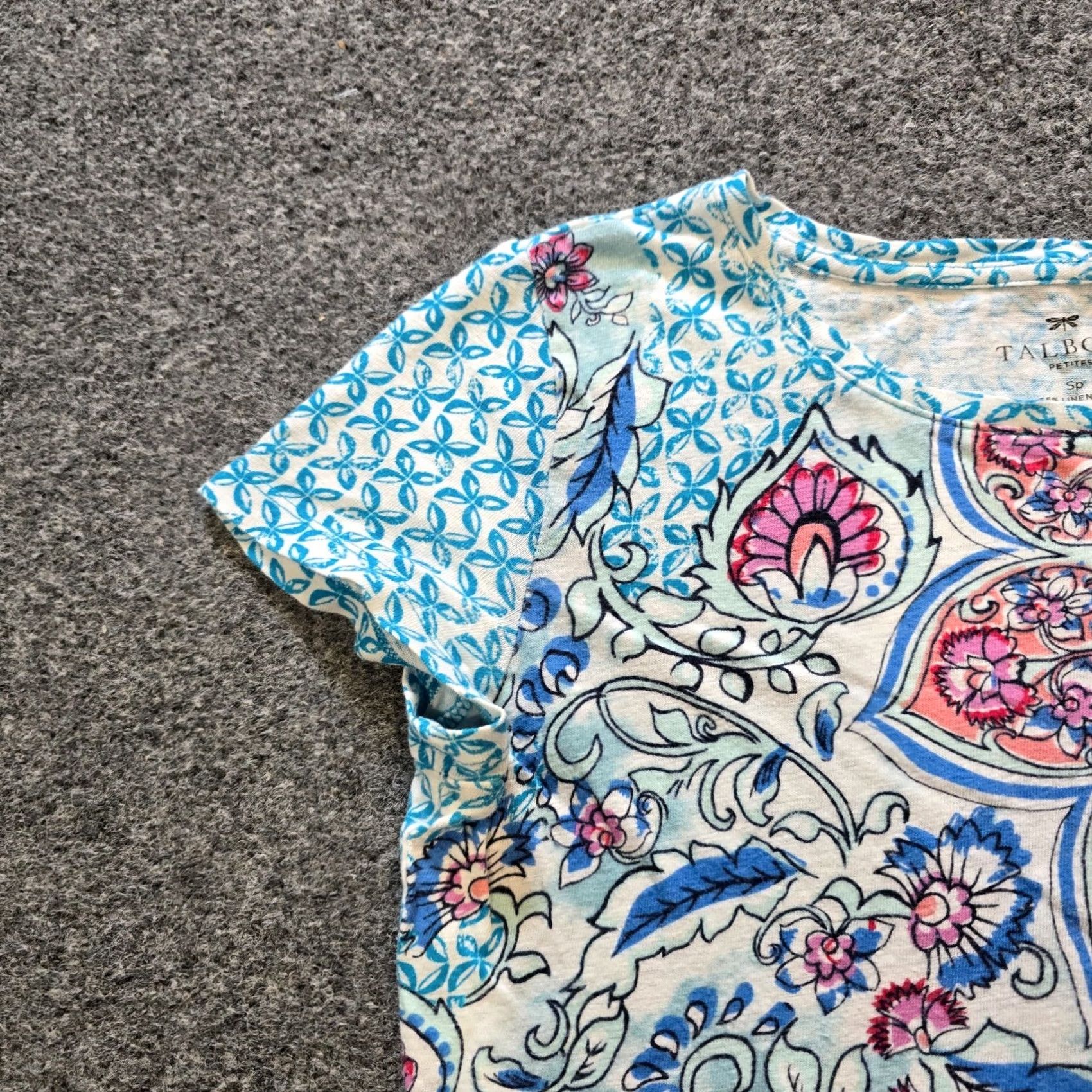 Talbots Talbots Top Women Size Small Petite Blue Linen Blend Short Sleeve Casual Basic Shirt Size S / US 4 / IT 40 - 3 Thumbnail
