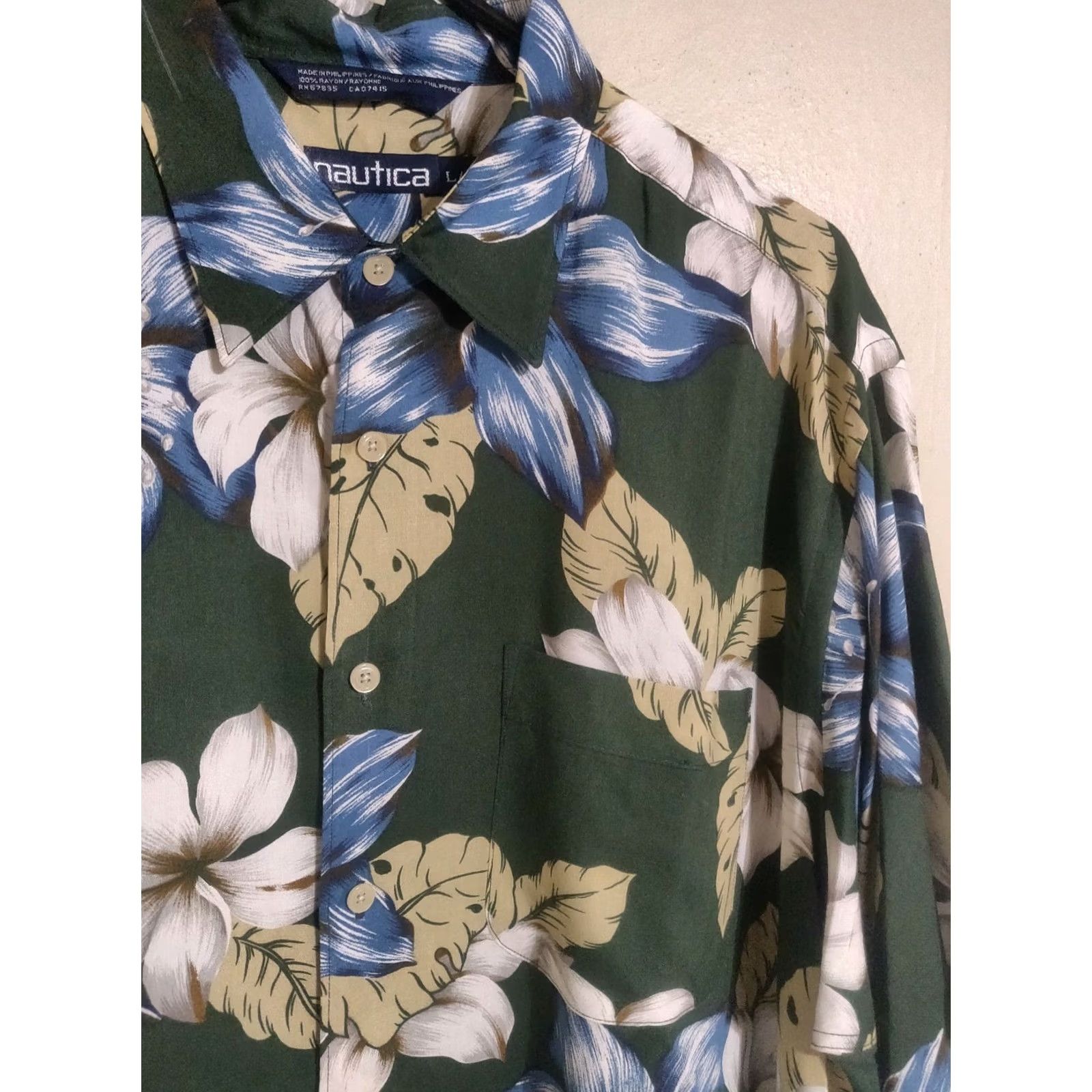 Nautica VINTAGE Nautica Shirt Large Green Floral Rayon S/S Button Down Hawaiian Men's Size US L / EU 52-54 / 3 - 2 Thumbnail