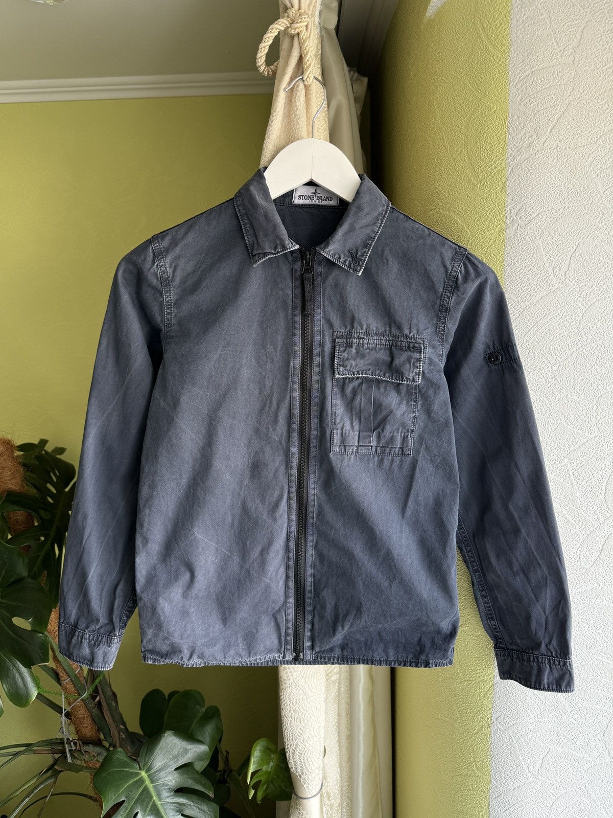 Stone Island Stone Island Junior Stone Wash Cotton Grey Zip Overshirt 10Y Size US XXS / EU 40 - 2 Thumbnail