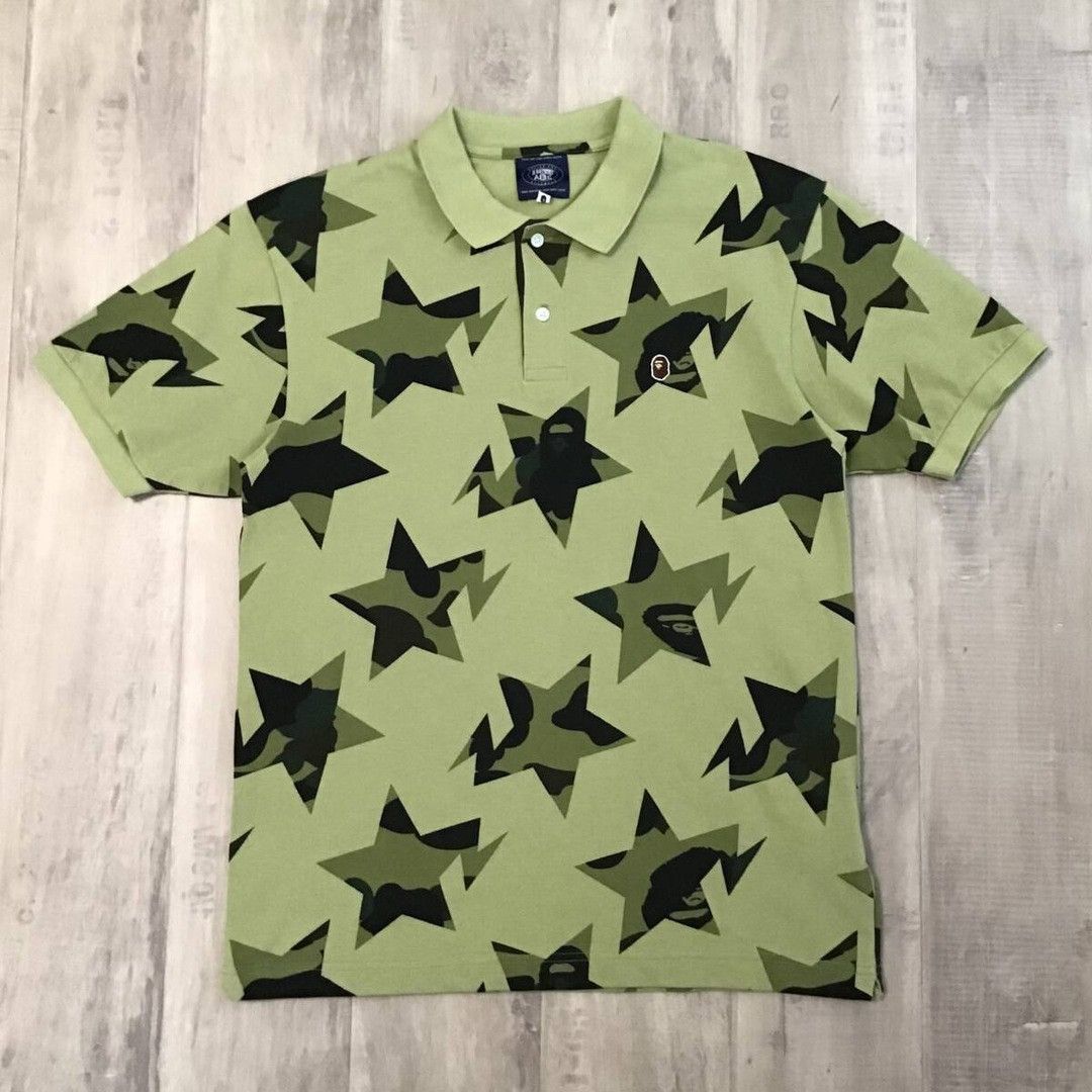 トップス a bathing ape bapesta polo shirt BAPE STA polo shirt grey x white a bathing ape star NIGO
