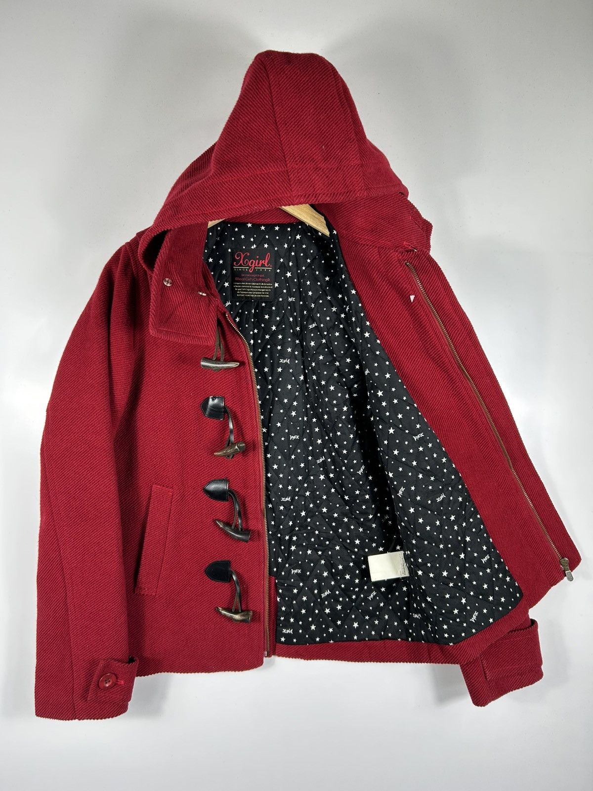 Japanese Brand 🔥X-Girl Hooded Wool Duffle Coat Jacket Size XS / US 0-2 / IT 36-38 - 10 Thumbnail