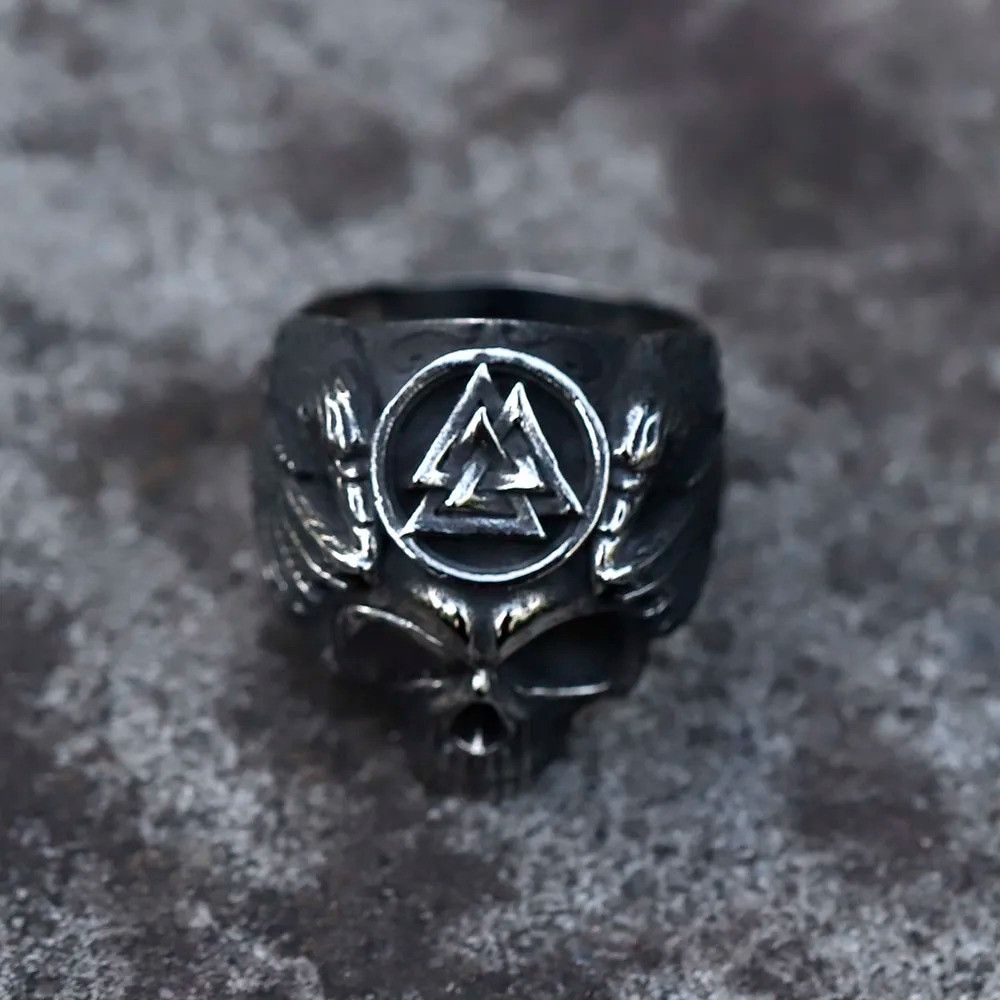 Jewelry skull and Valknut Ring Streetwear Jewelry Fashion Gift Size ONE SIZE - 3 Thumbnail