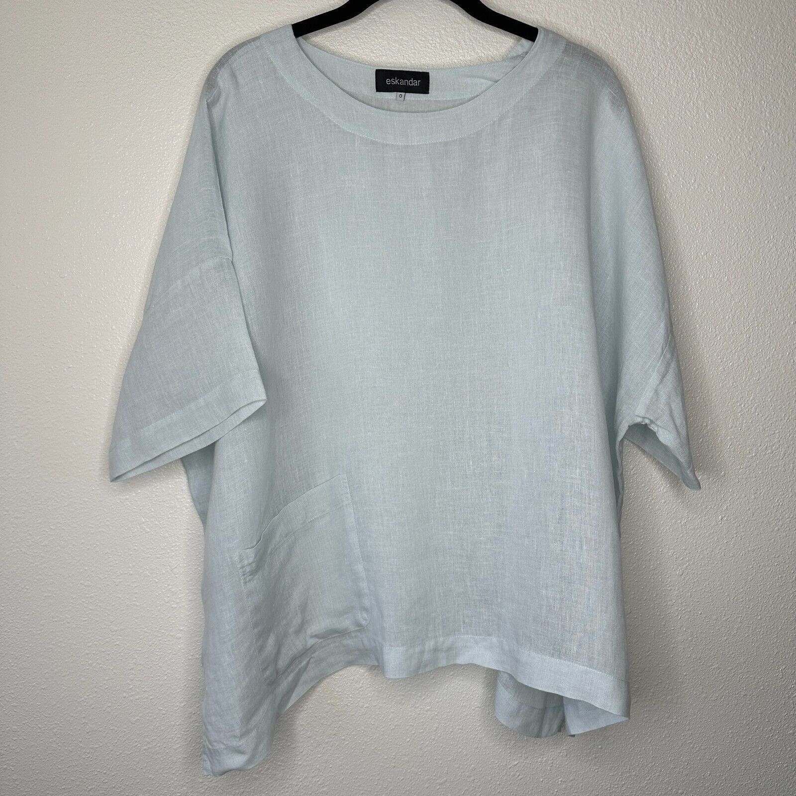 eskandar Eskandar Light Blue Linen Short Sleeve Front Pocket Blouse 6 Size M / US 6-8 / IT 42-44 - 1 Thumbnail