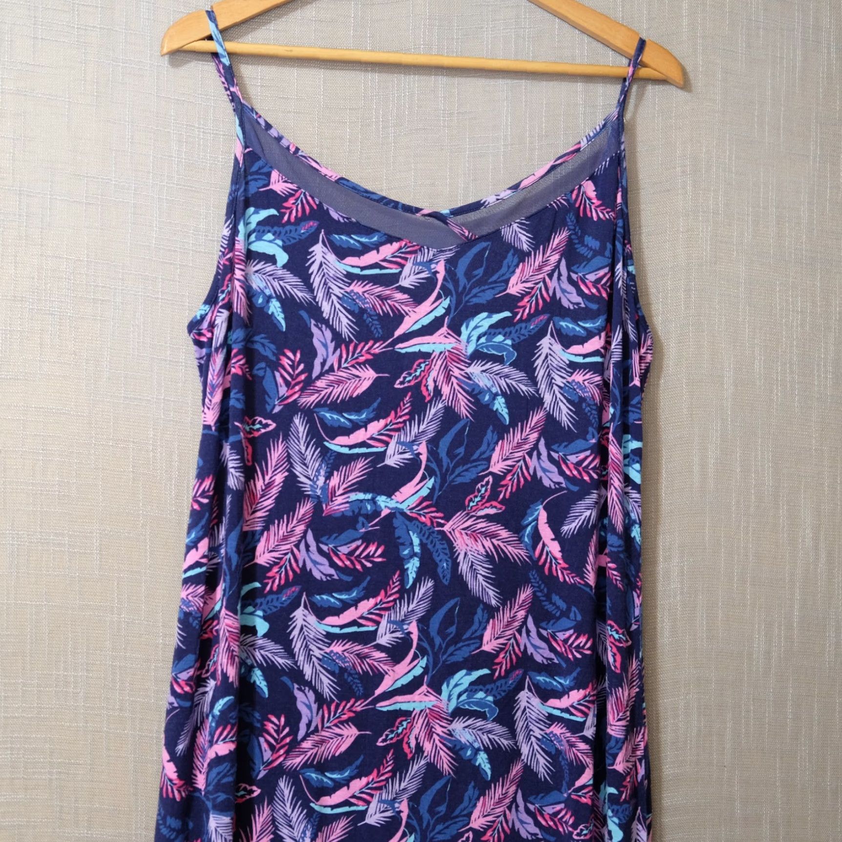 Jockey EUC Jockey Leaves Print Sleeveless Nightgown Chemise L Navy Women Gown Size ONE SIZE - 2 Thumbnail