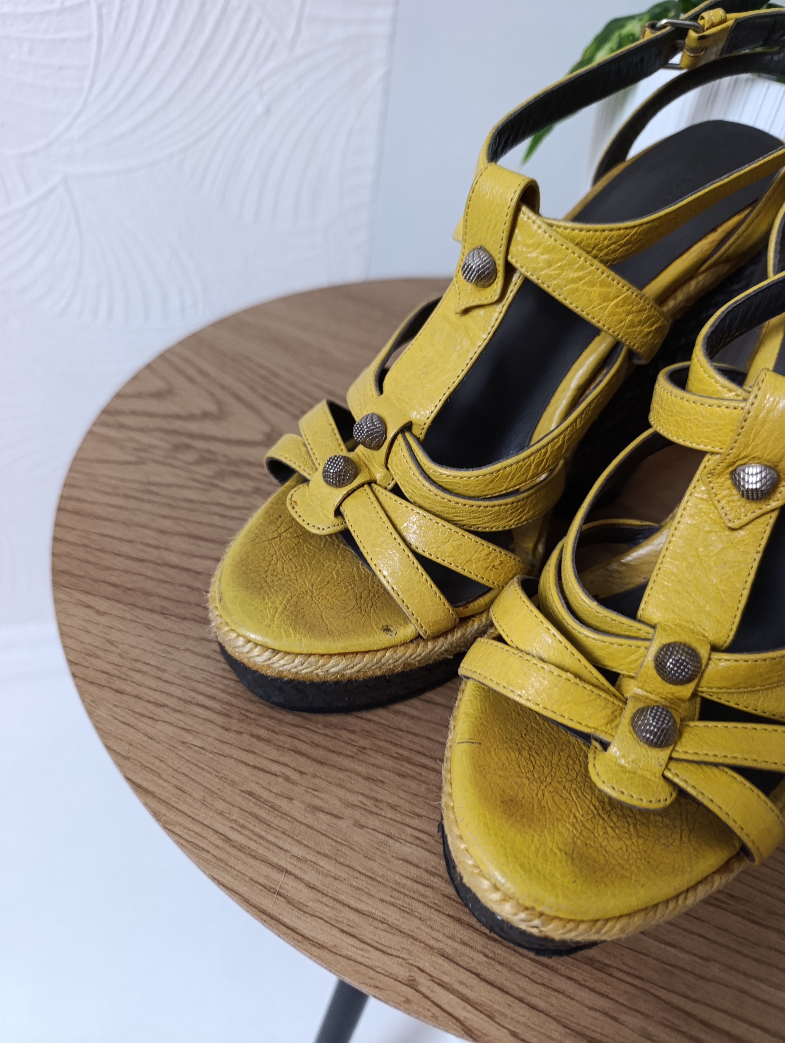 Balenciaga Balenciaga Yellow Leather Wedge Ankle Strap Sandals Size US 7 / IT 37 - 5 Thumbnail