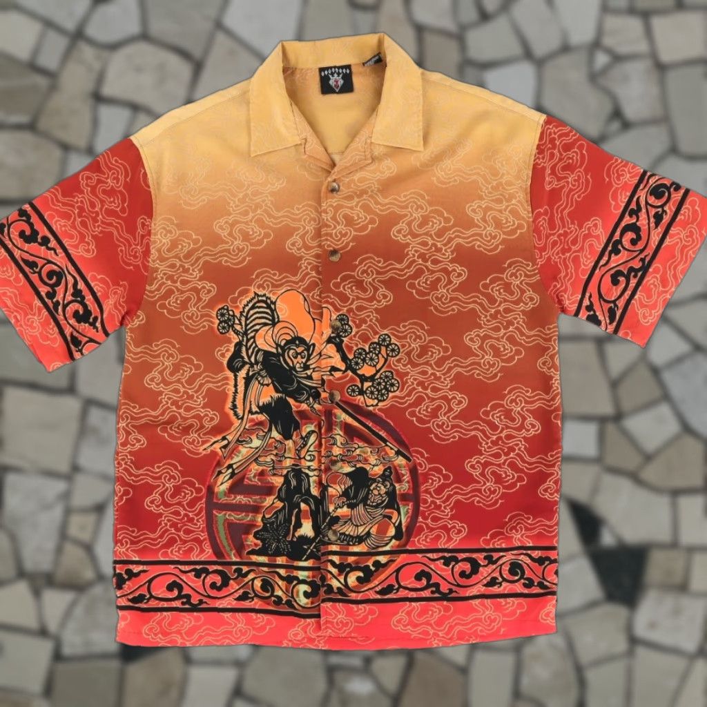Vintage 7 Diamonds Shirt Hawaiian Chinese Monkey All Over Print Red Men's L Size US L / EU 52-54 / 3 - 1 Thumbnail