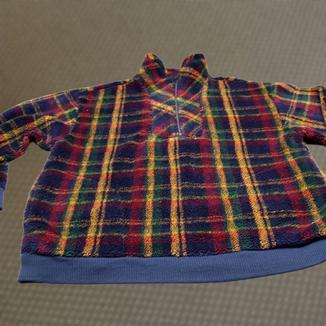 Eastern Mountain Sports VTG EMS Fleece Pullover Sweater Large Blue Plaid Winter 1/2 Zip USA Made Mens Size US L / EU 52-54 / 3 - 1 Thumbnail