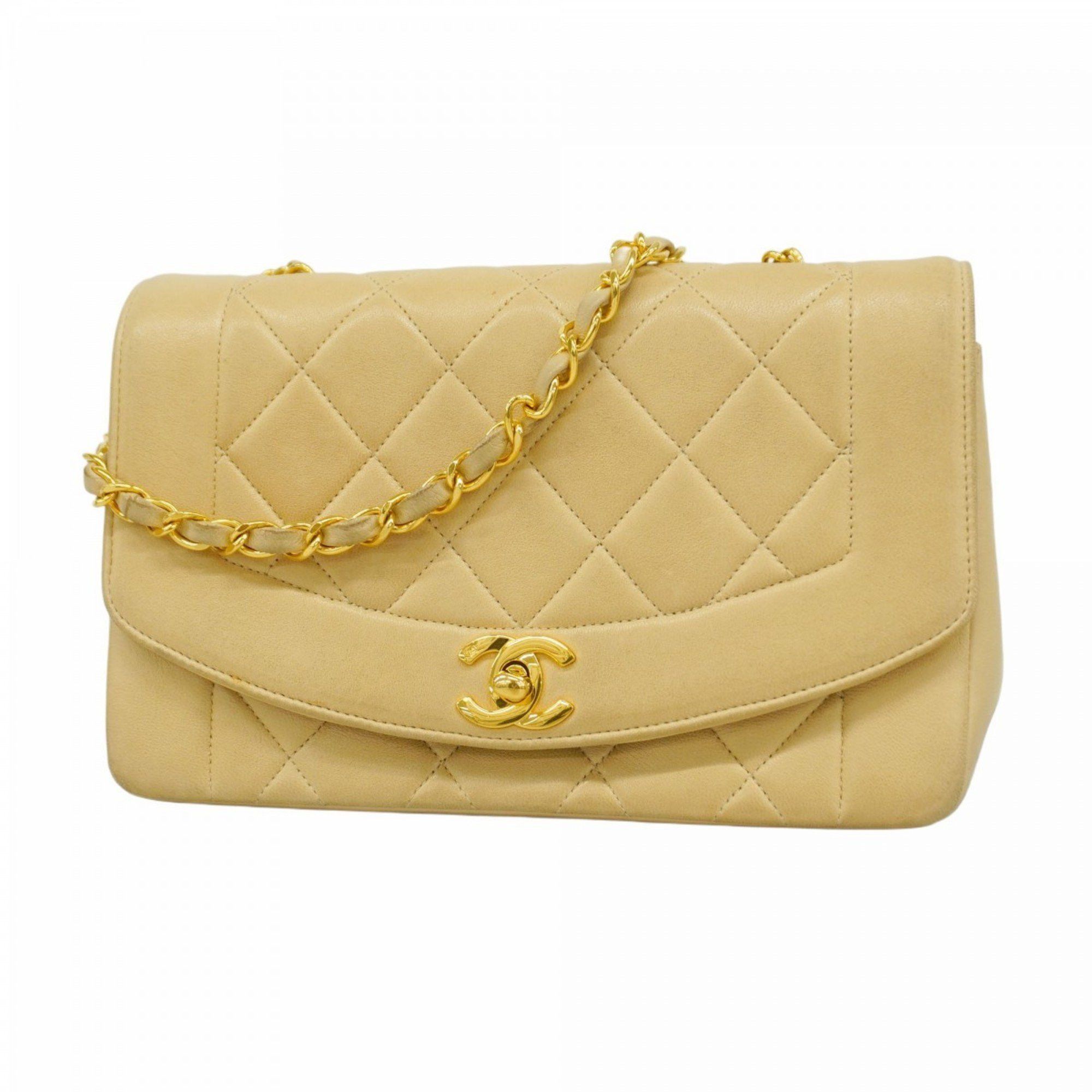 Chanel Shoulder Bag Matelasse Chain Diana Lambskin Beige Women's