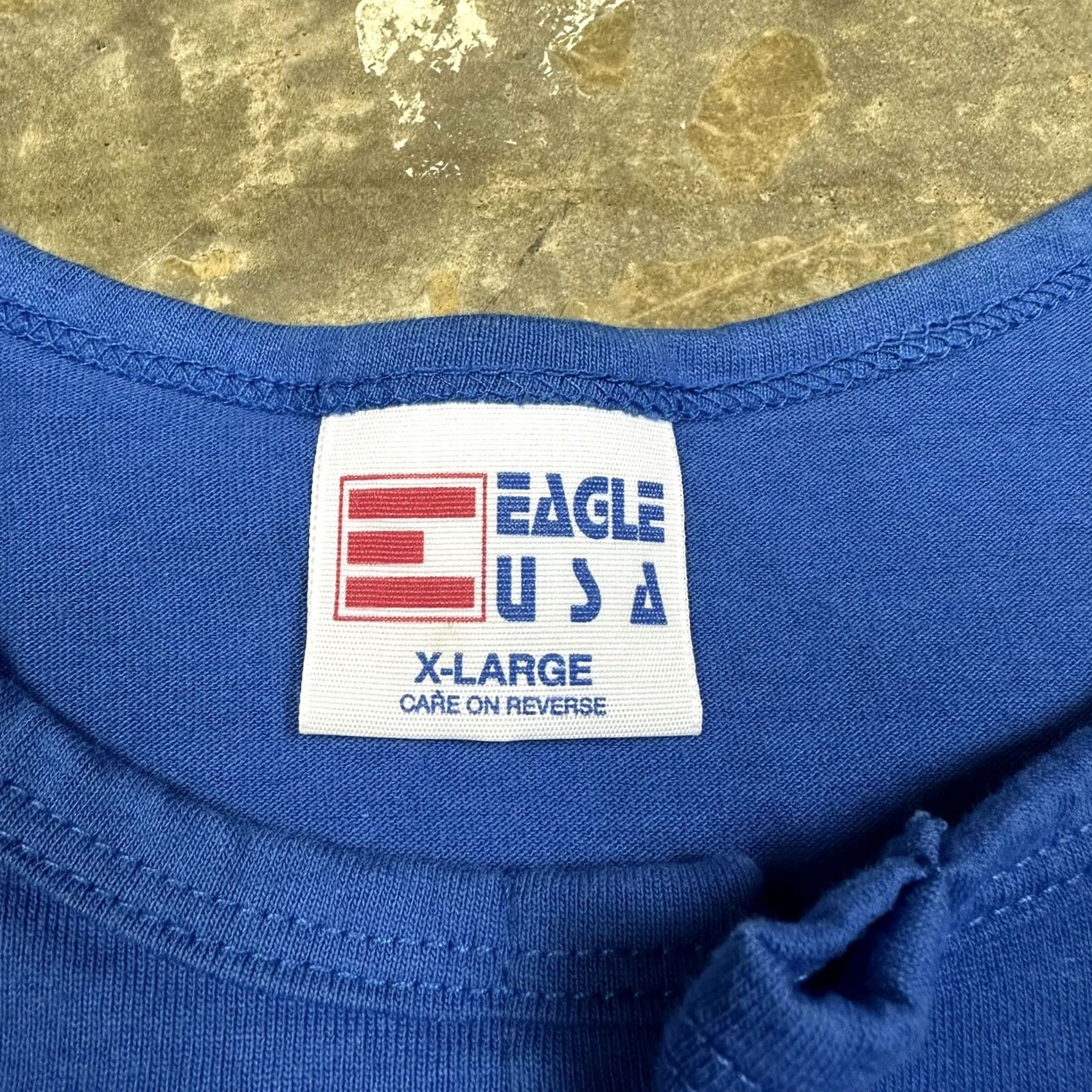 Vintage VINTAGE 90s Eagles USA Coaching StaffT Shirt XL Blue Henley Short Sleeve Embroidered 50/50 Cotton/Poly Mens Size US XL / EU 56 / 4 - 2 Thumbnail