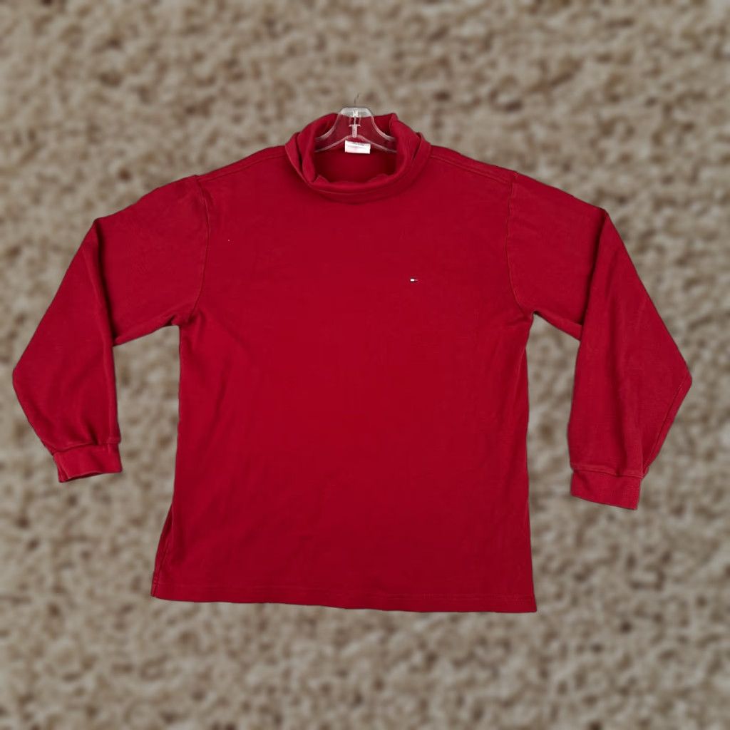 Tommy Hilfiger Tommy Hilfiger Shirt Adult XL Red Long Sleeve Turtle Neck Cotton Logo Jersey Mens Size US XL / EU 56 / 4 - 1 Thumbnail